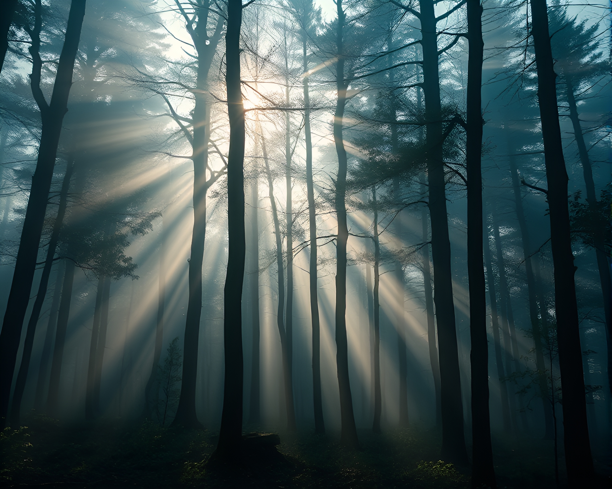 Ethereal Forest Enveloped in Mist – free AI stock image