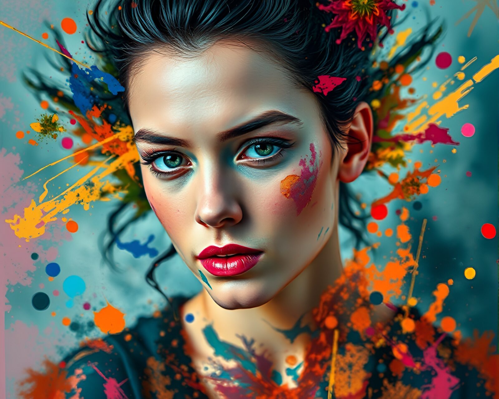 Colorful abstract portrait with striking energetic vibes