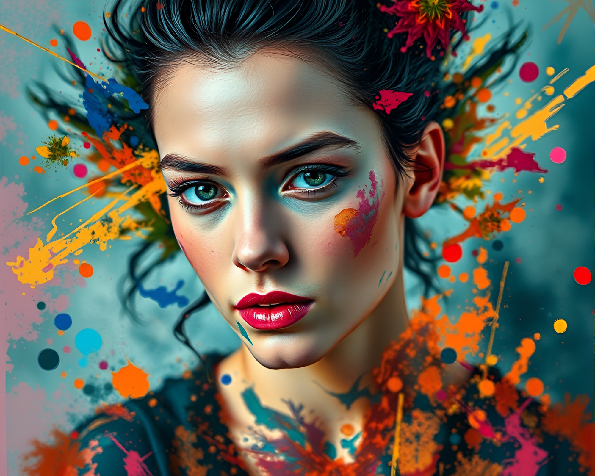 Vibrant Abstract Portrait Capturing Energetic Vibes – free AI stock image