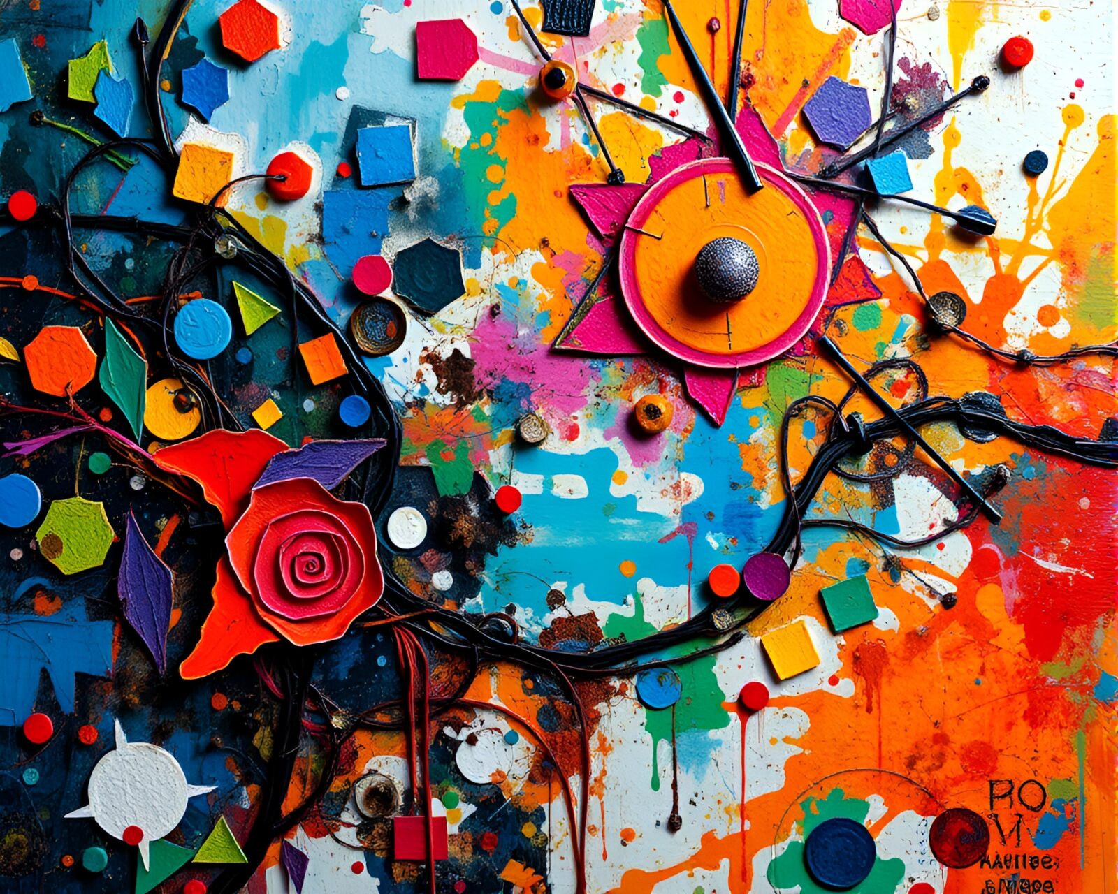 Colorful abstract painting with intricate patterns and designs