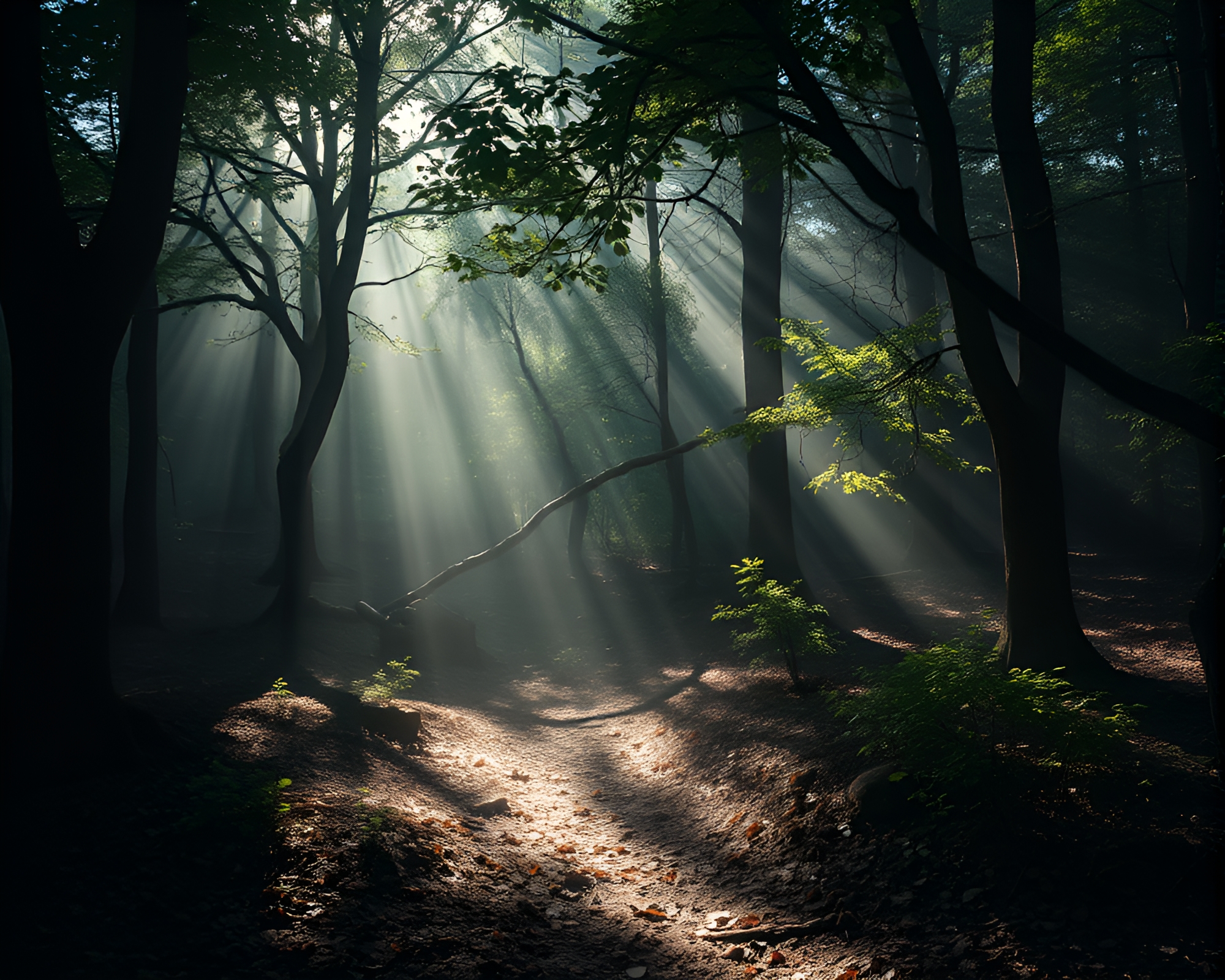 Ethereal Light in Forest – free AI stock image
