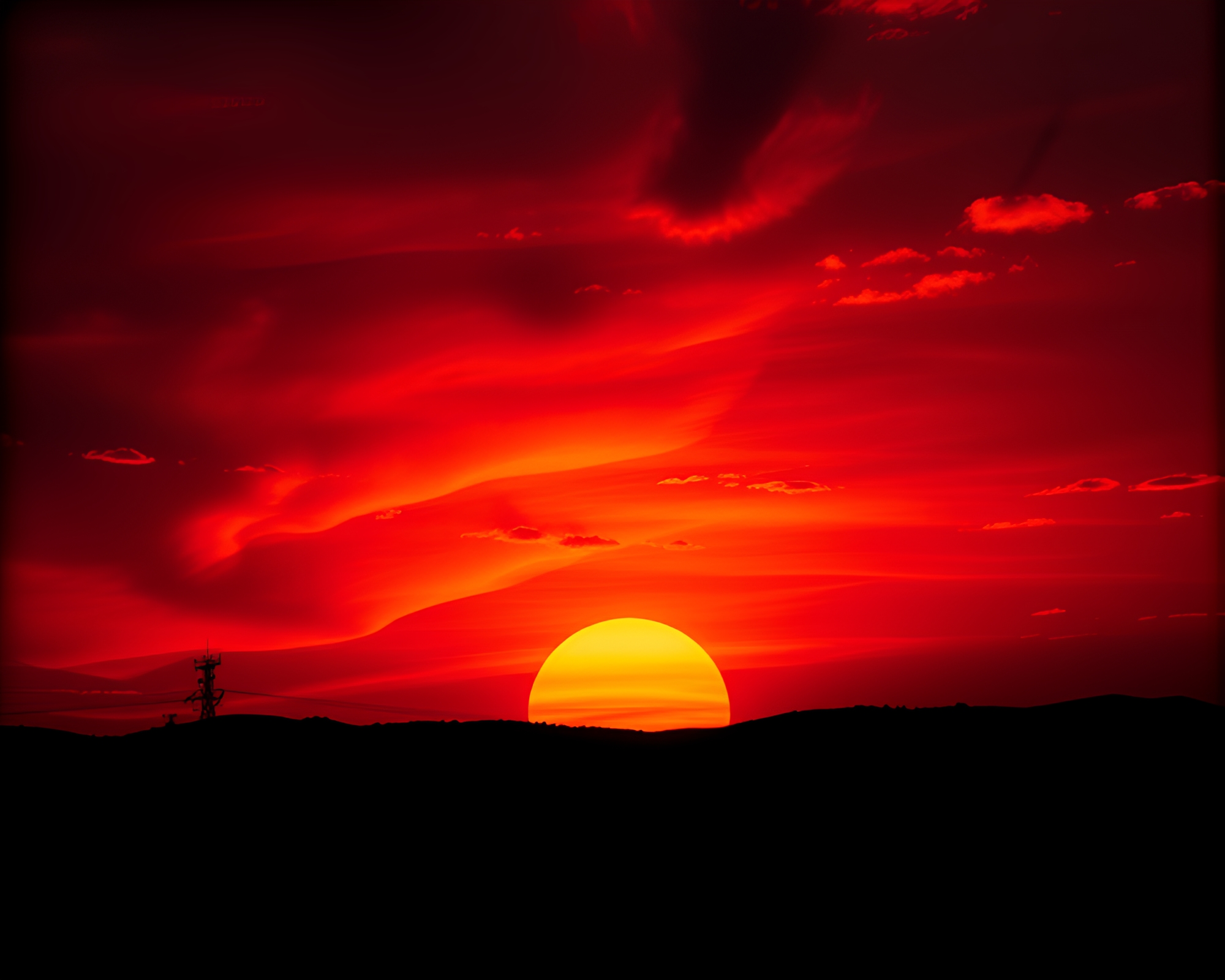 Vibrant Sunset Illustration with Silhouette – free AI stock image