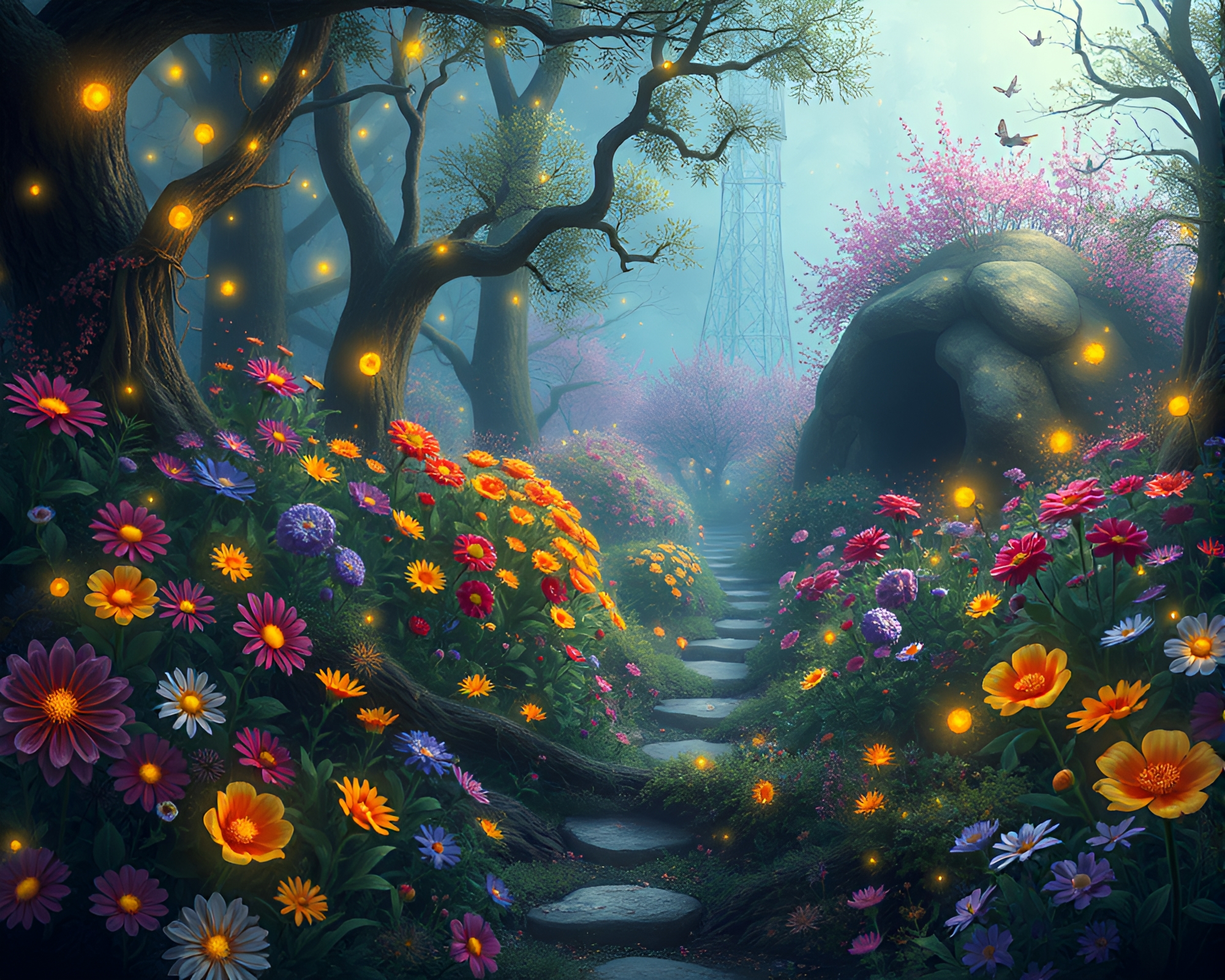Enchanted Forest Fantasy Landscape Artwork – free AI stock image