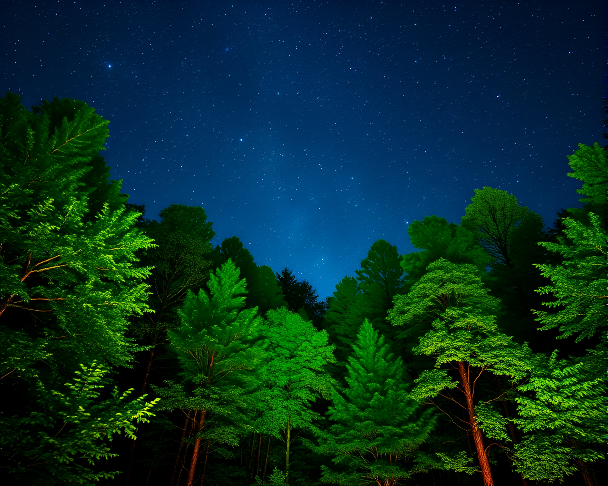 Gleaming Starry Night in Lush Forest – free AI stock image