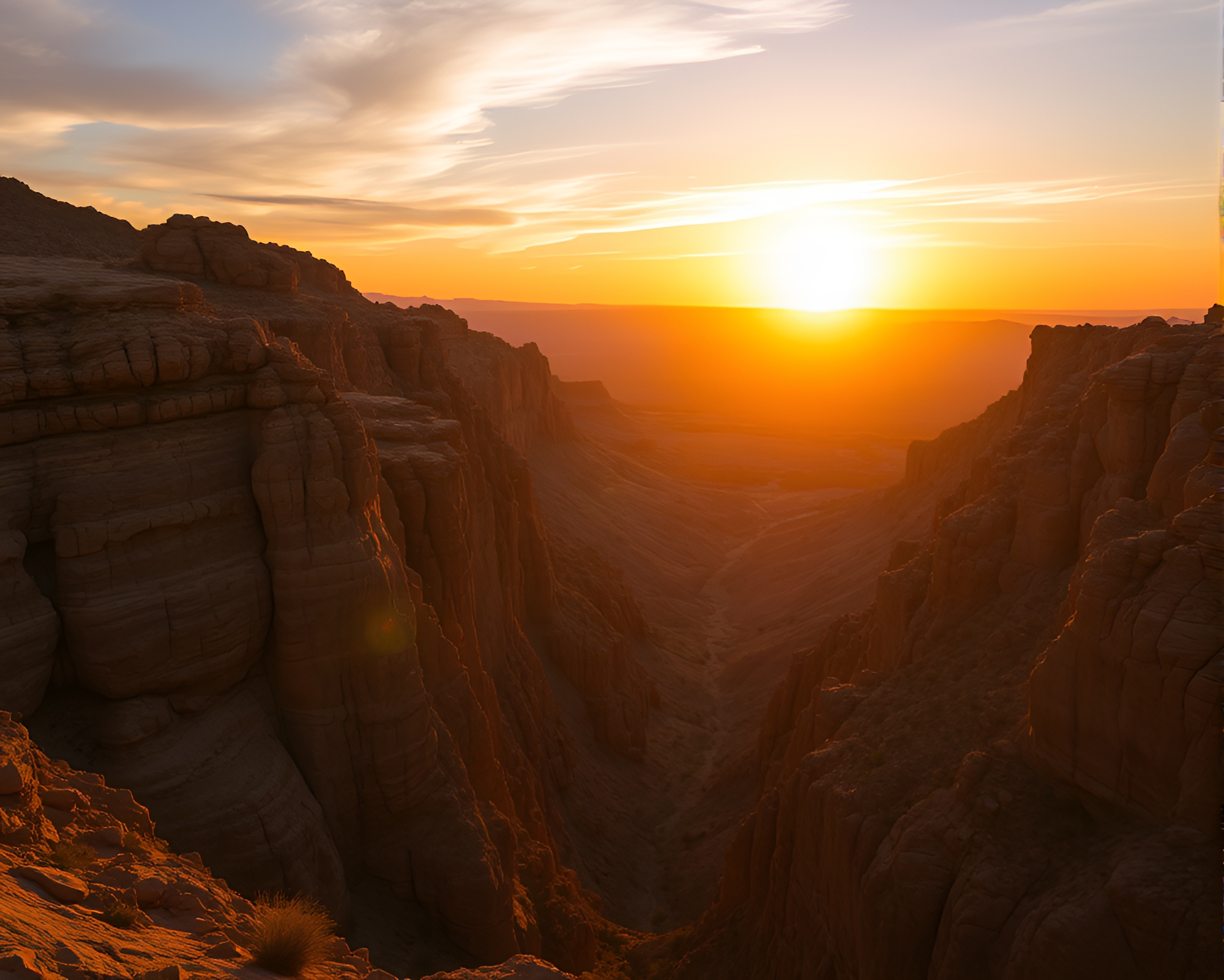 Stunning Sunset Over Rocky Desert Canyon – free AI stock image