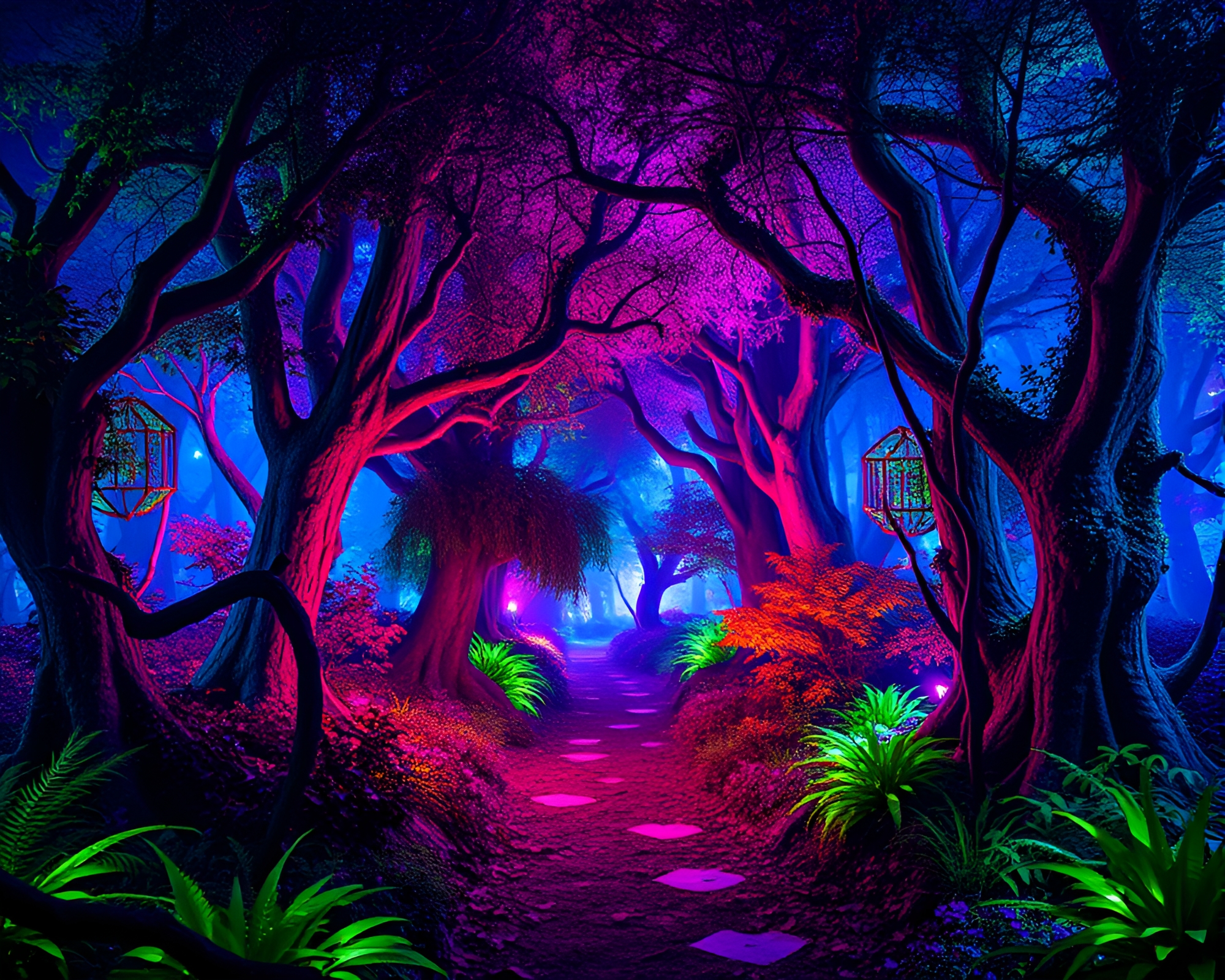 Enchanted Forest with Neon Glow – free AI stock image