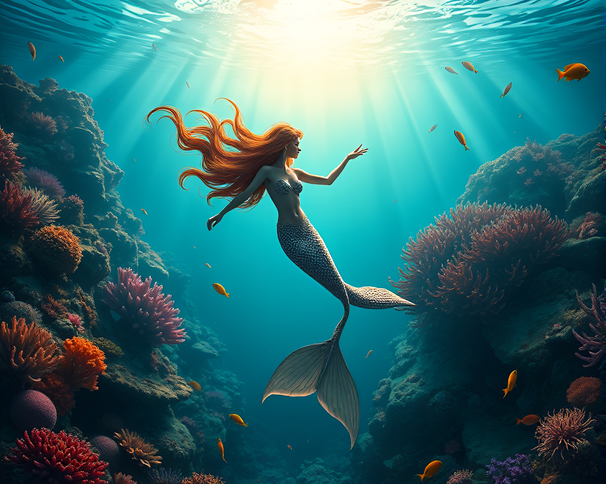 Mystical Mermaid in Ocean Serenity – free AI stock image
