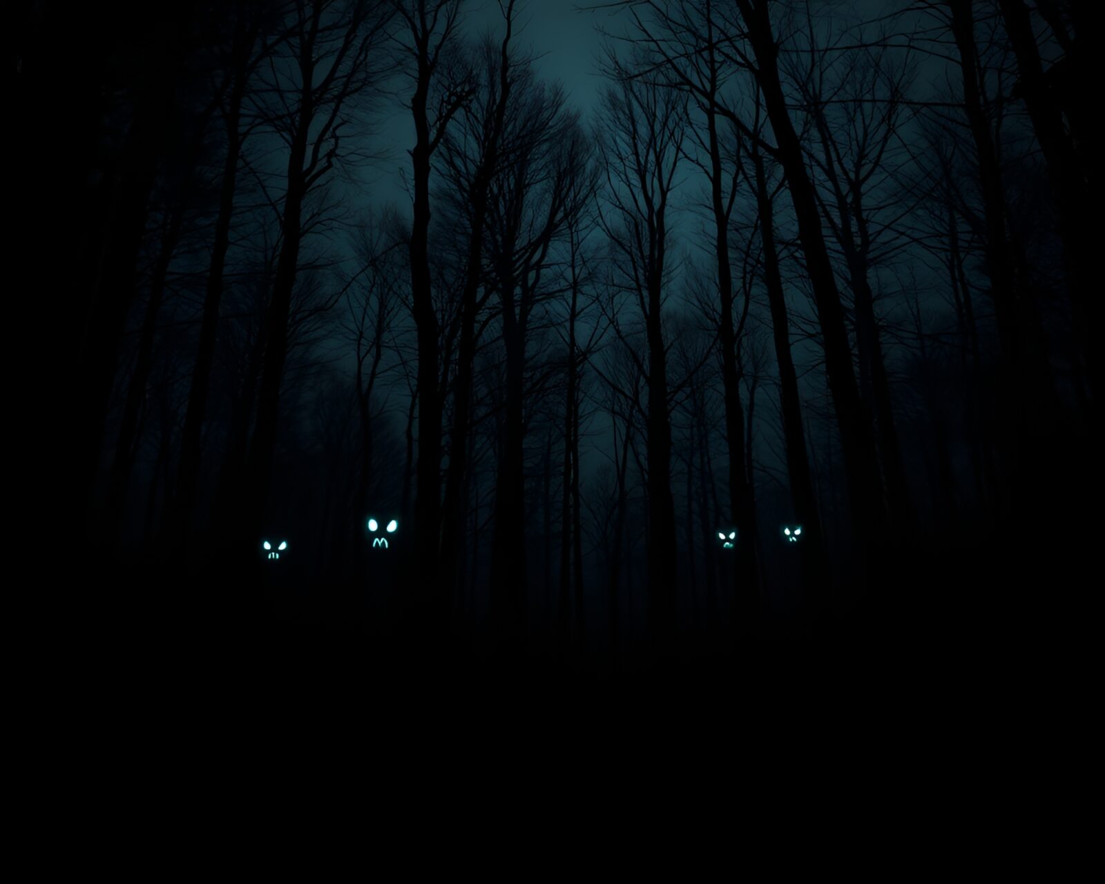 Sinister glowing eyes peering out from dark forest