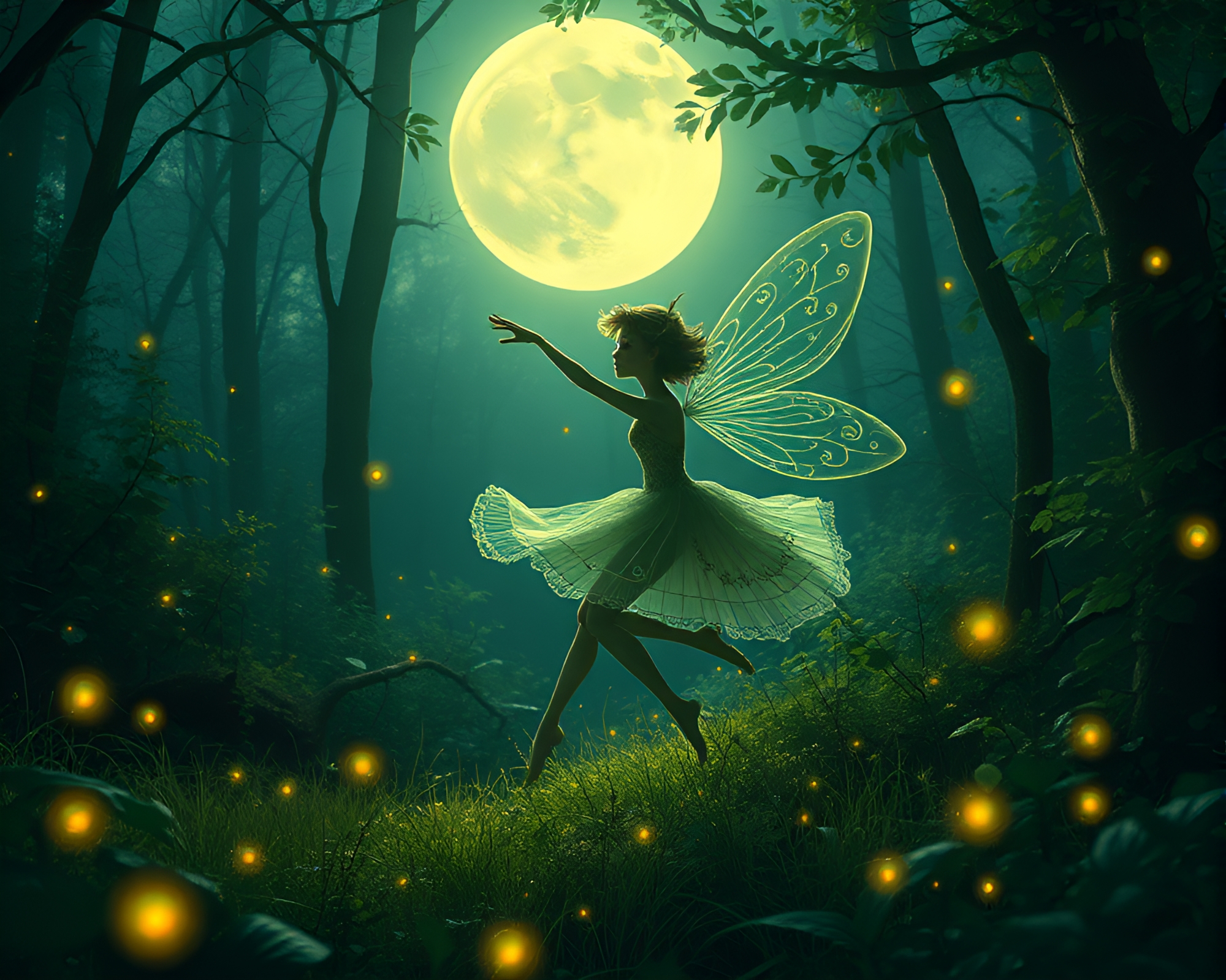 Enchanting Forest Fairy Dancing in Moonlight – free AI stock image