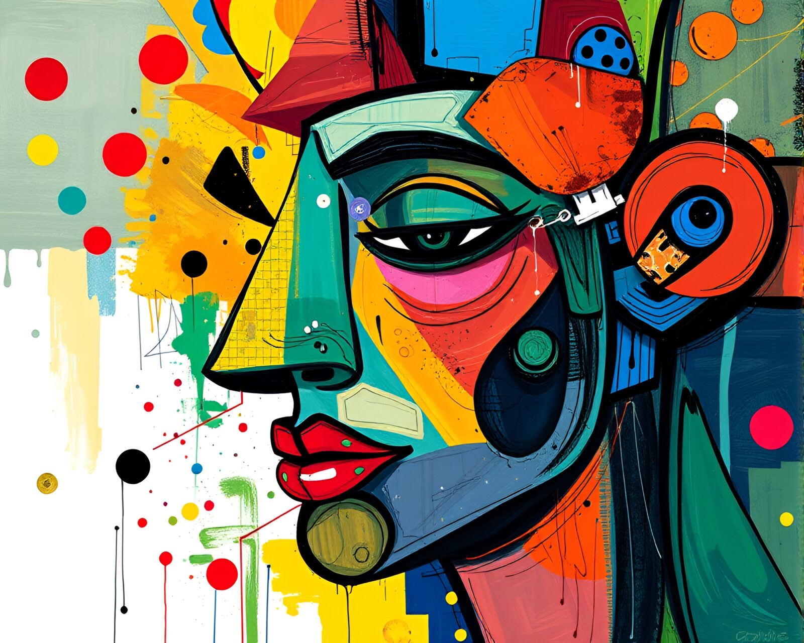 Colorful and dynamic abstract illustration in cubism style