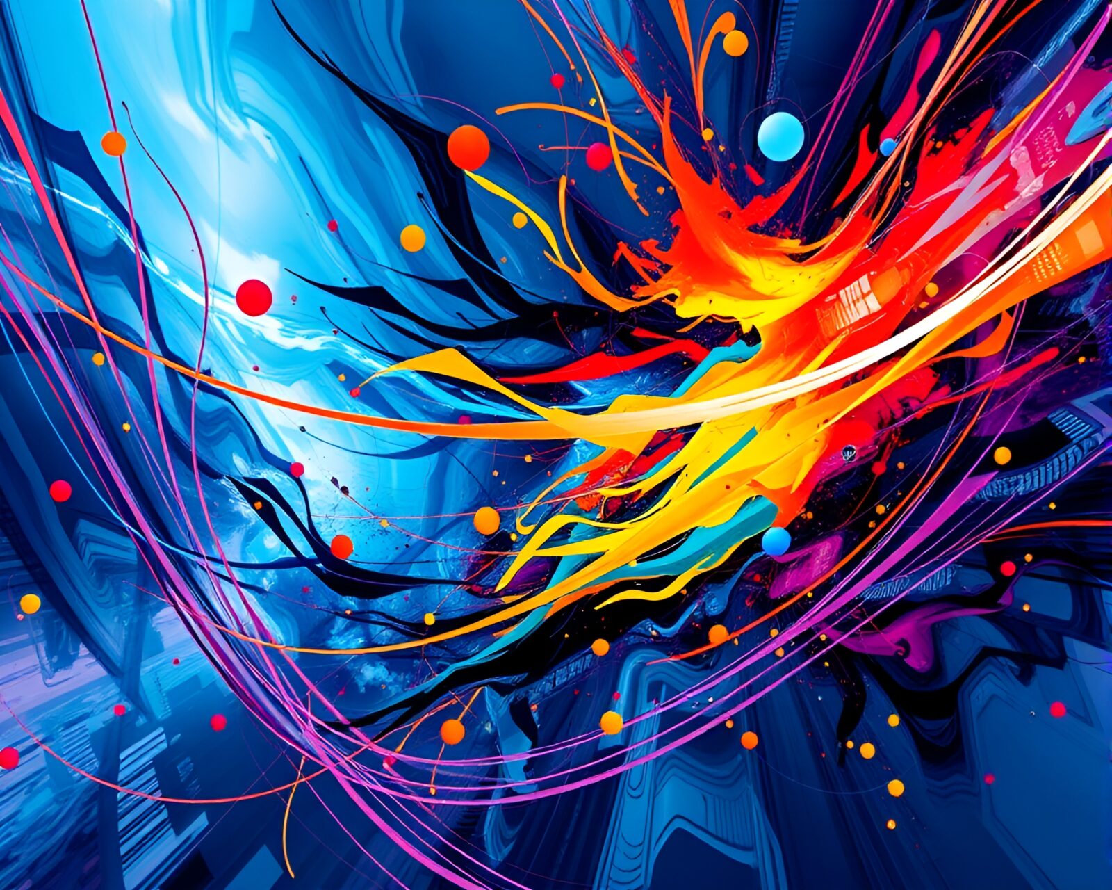 Colorful abstract painting with dynamic brush strokes and bright colors