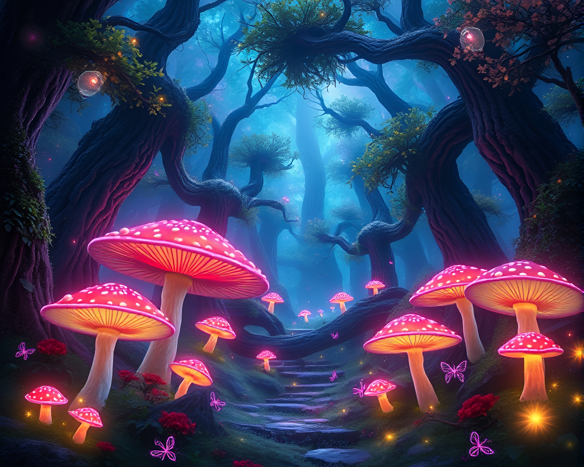 Enchanted Forest with Glowing Mushrooms – free AI stock image