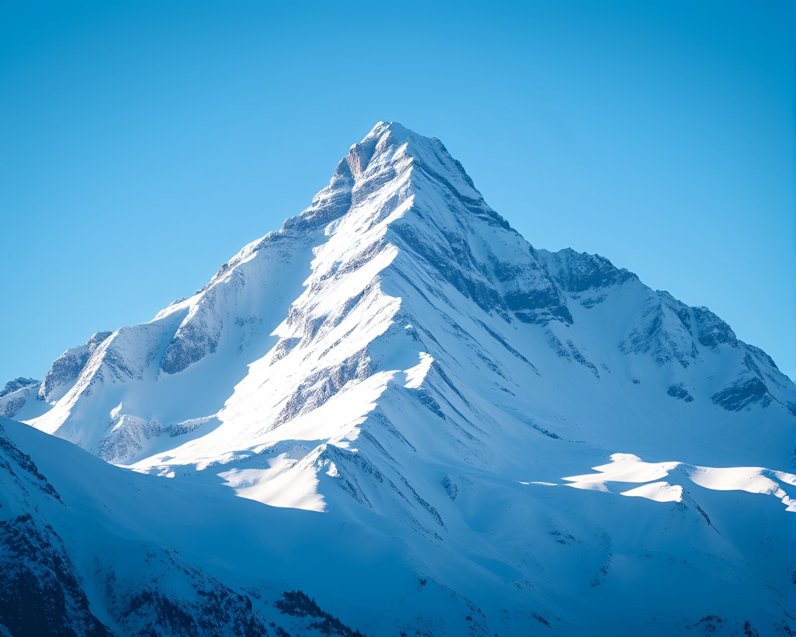 Snowy mountain summit under clear blue sky