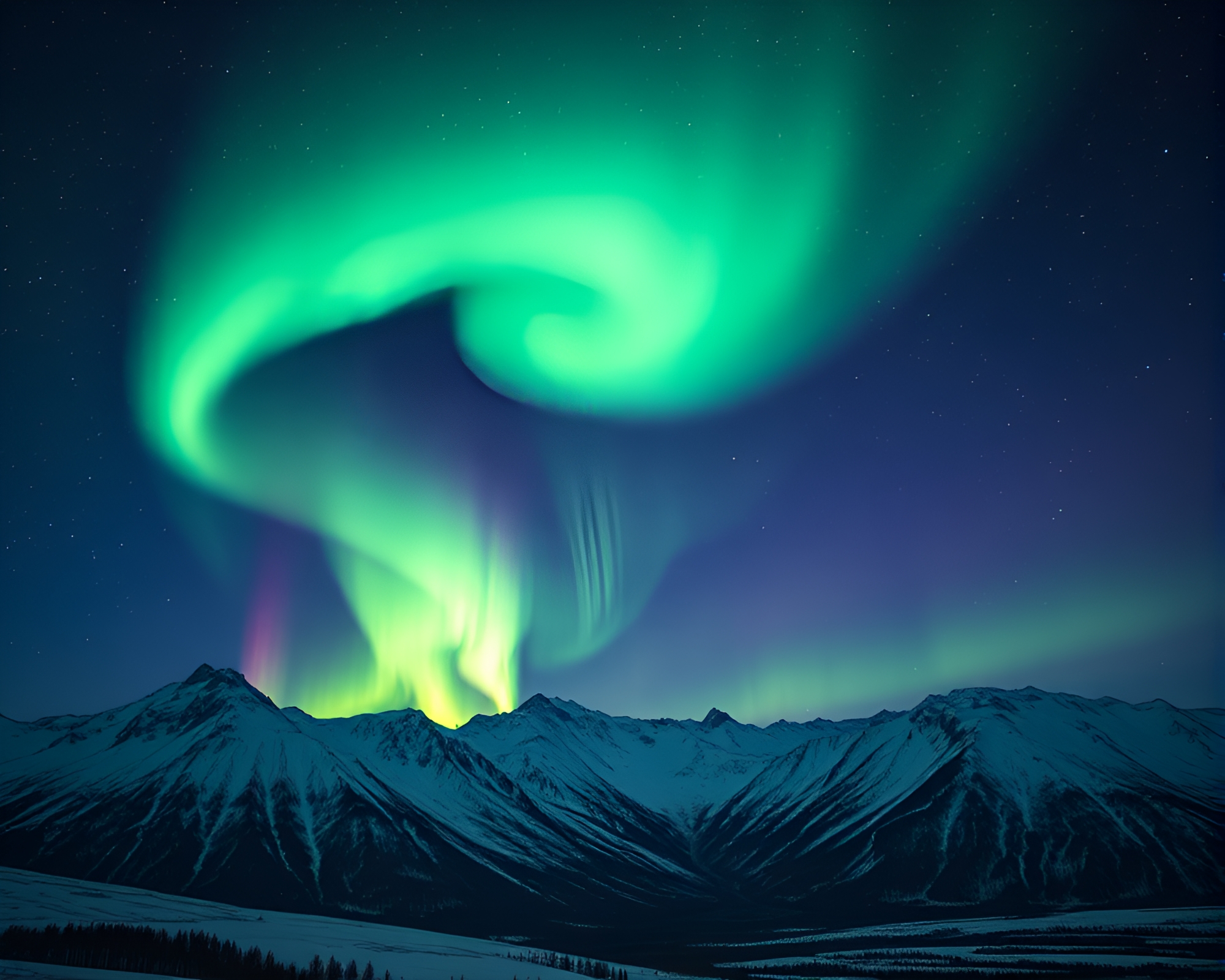 Luminous Aurora Borealis Above Snowy Mountains – free AI stock image