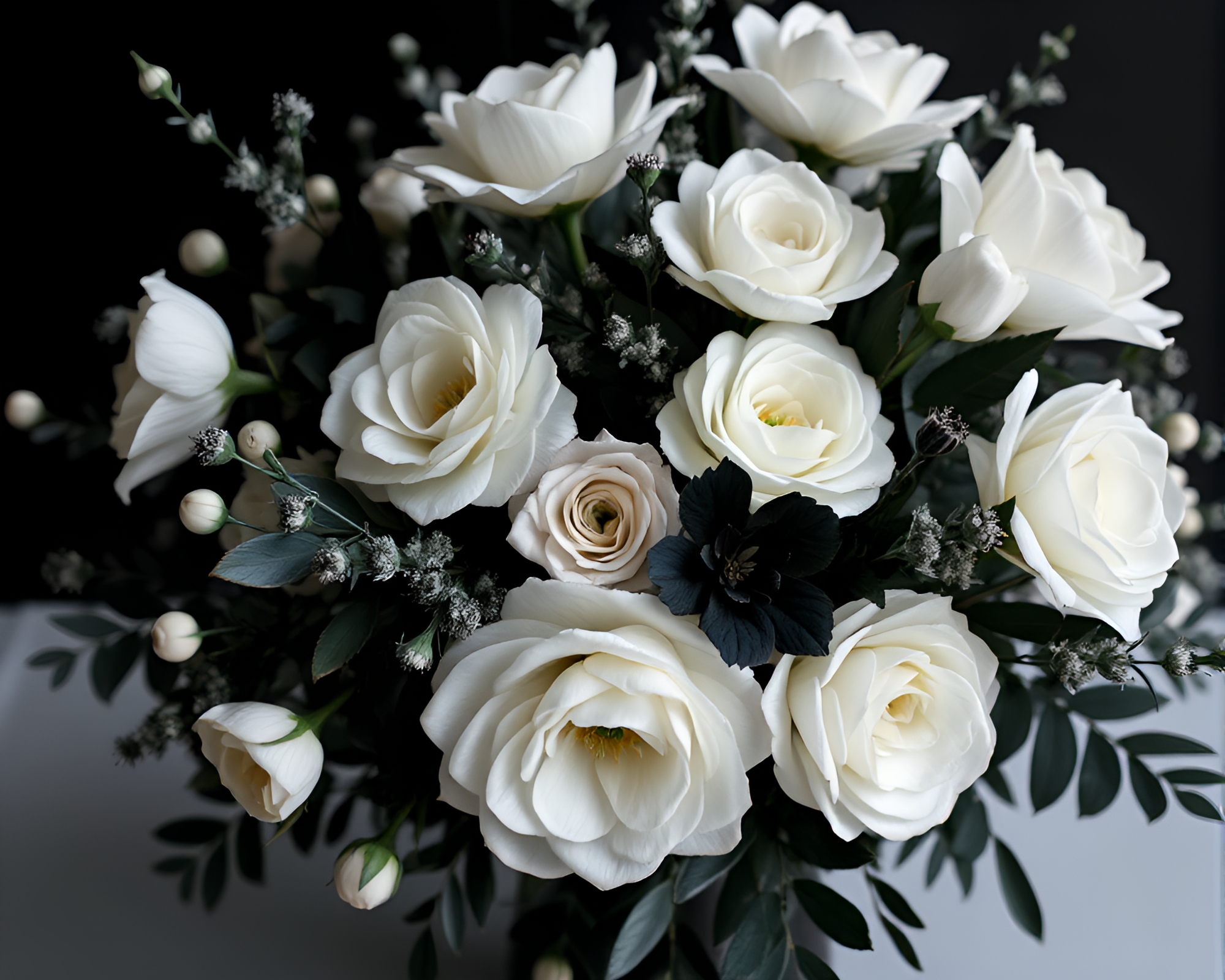 Exquisite Floral Arrangement in Monochromatic Harmony – free AI stock image