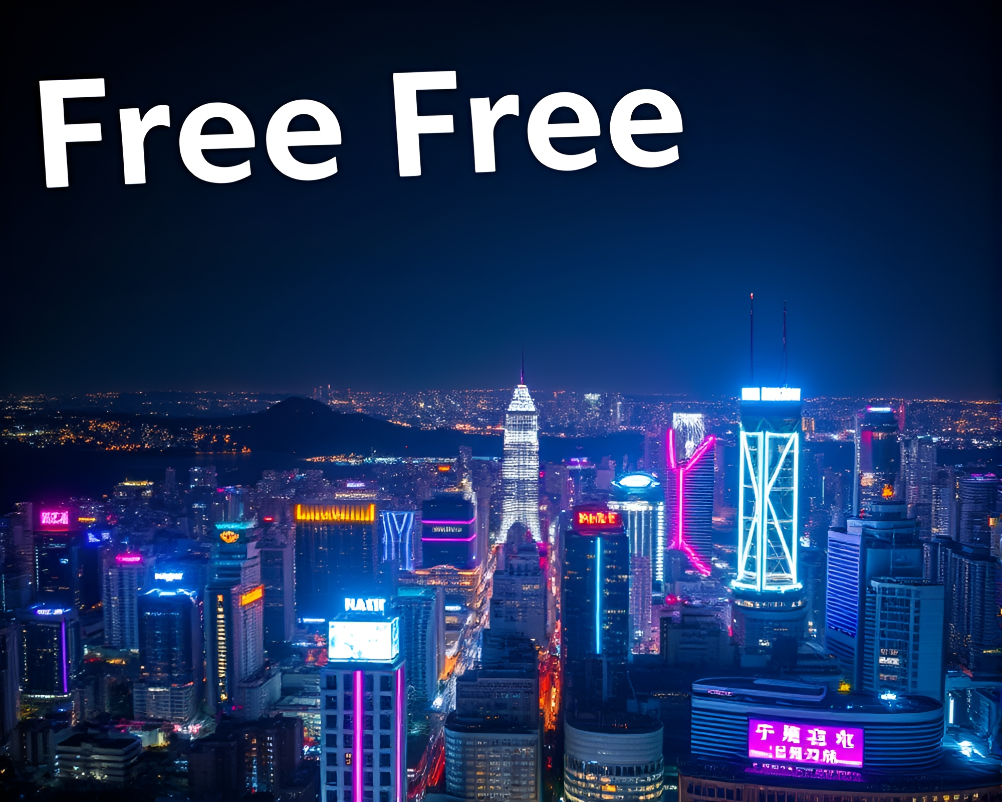Dense Cityscape with Neon Lights – free AI stock image