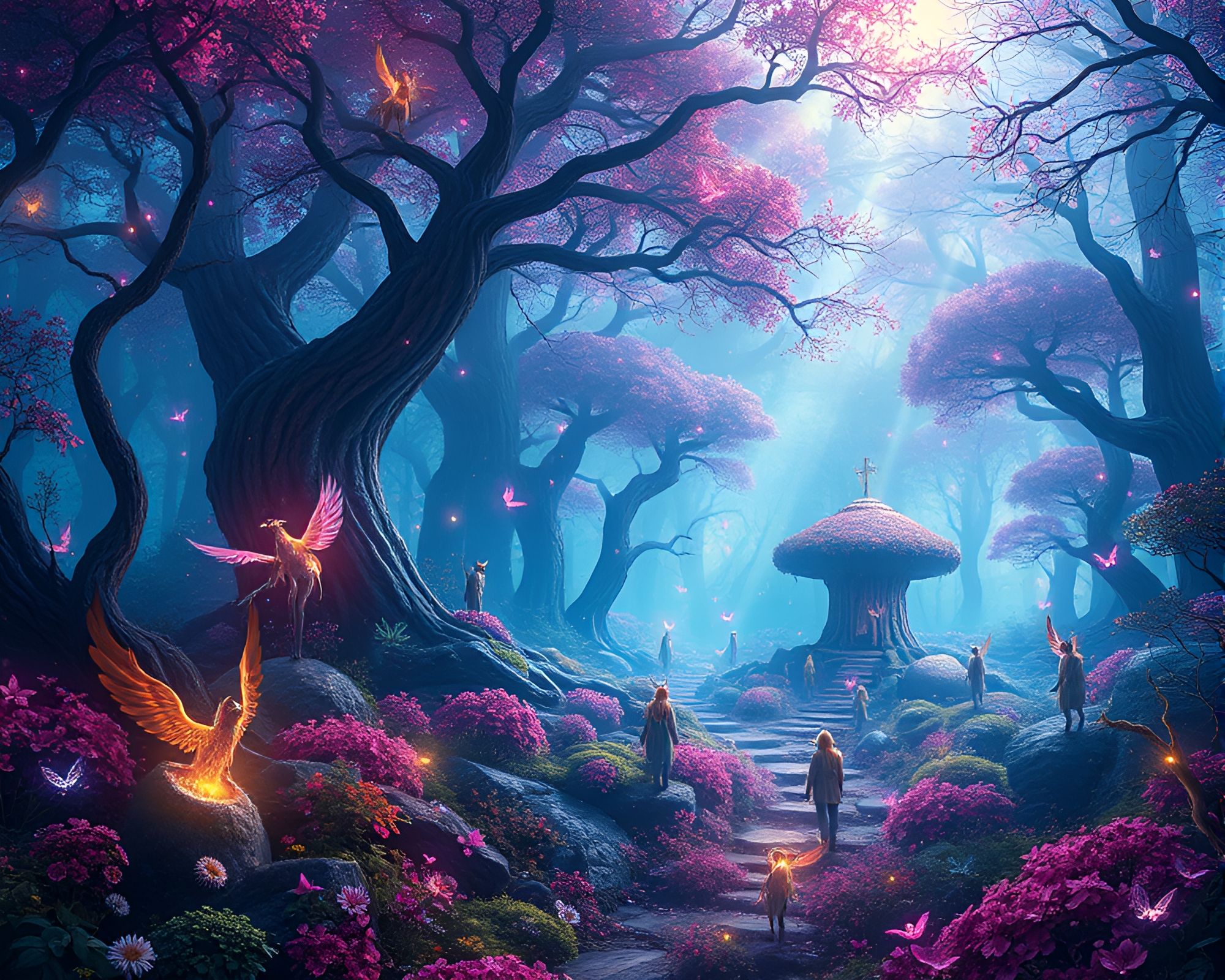 Enchanting Ethereal Forest with Mystical Creatures – free AI stock image