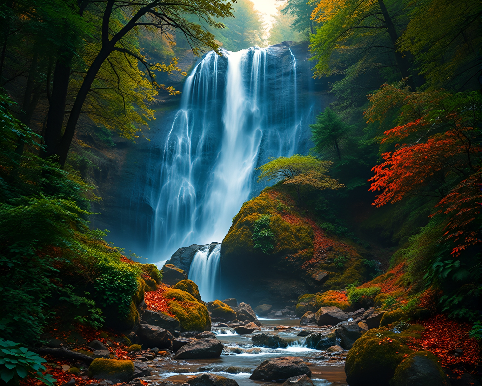Majestic Waterfall in Enchanted Forest – free AI stock image