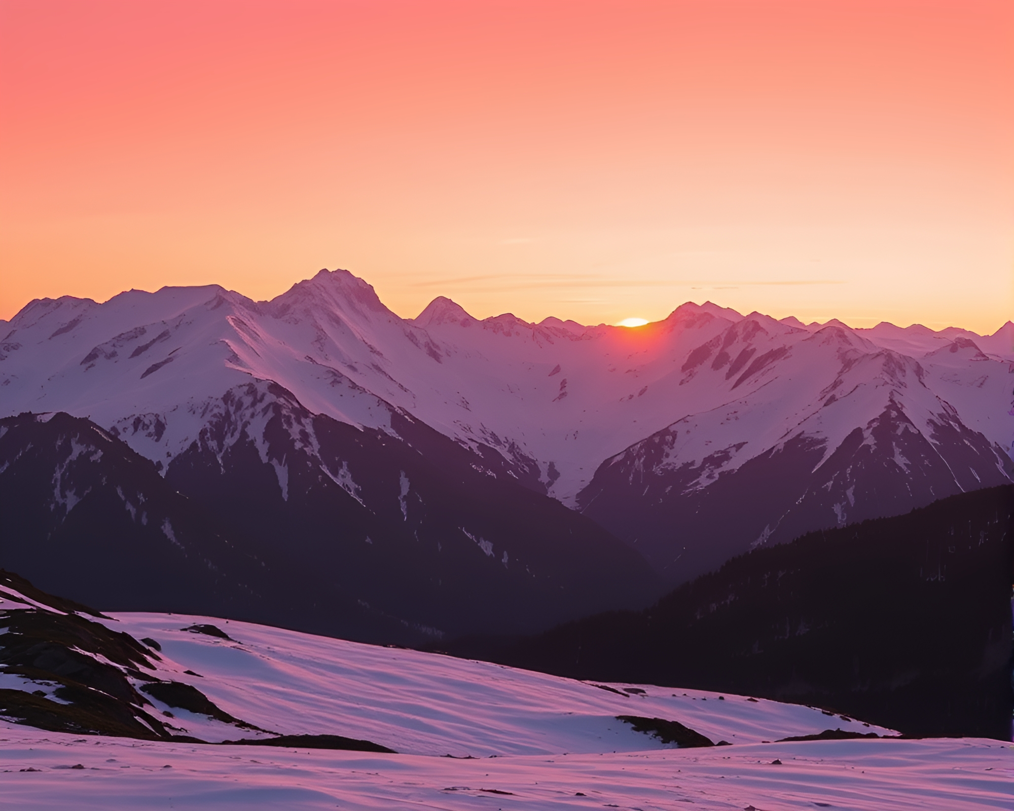 Breathtaking Sunset Over Snow-Capped Peaks – free AI stock image