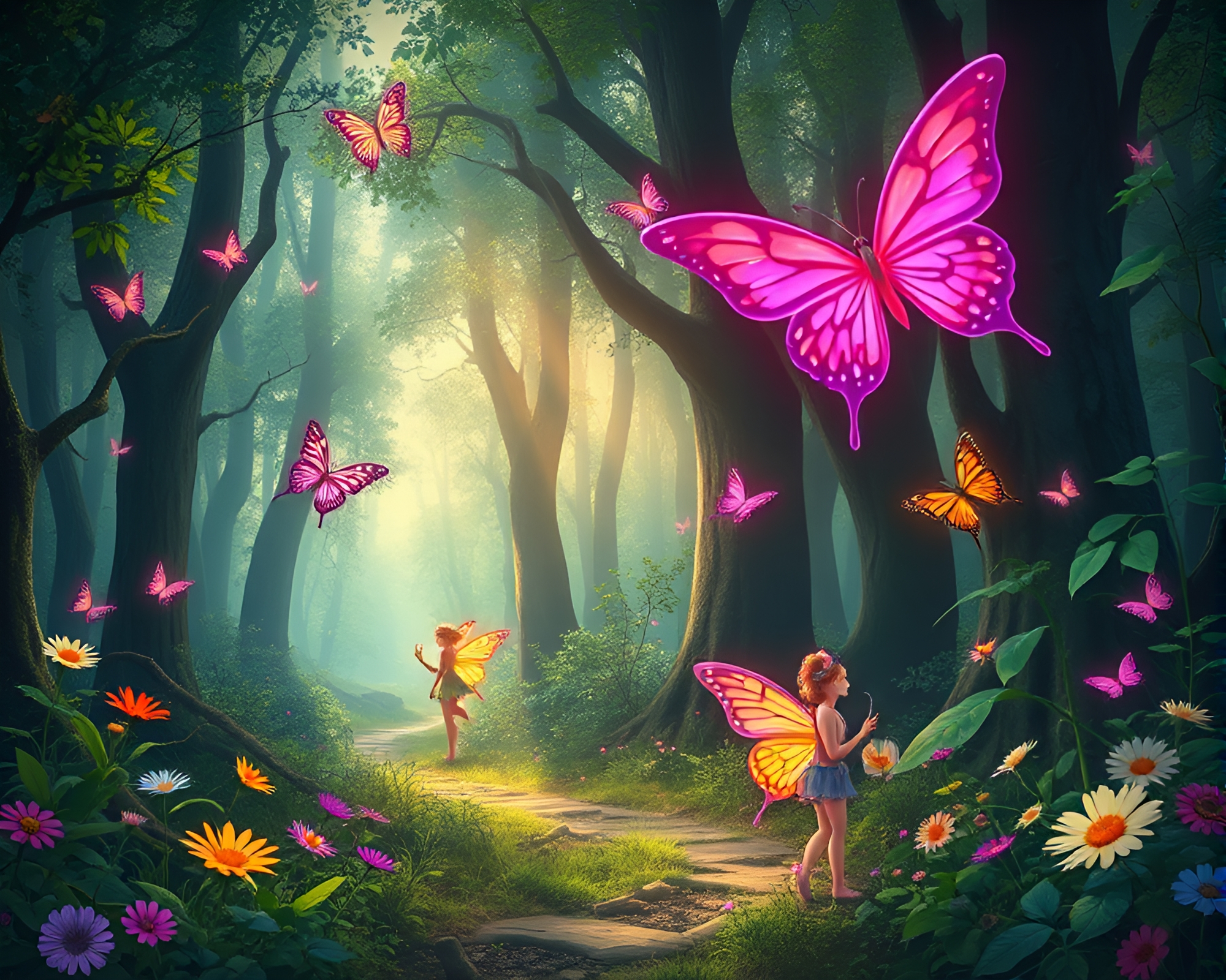 Enchanted Forest with Fairies and Butterflies – free AI stock image