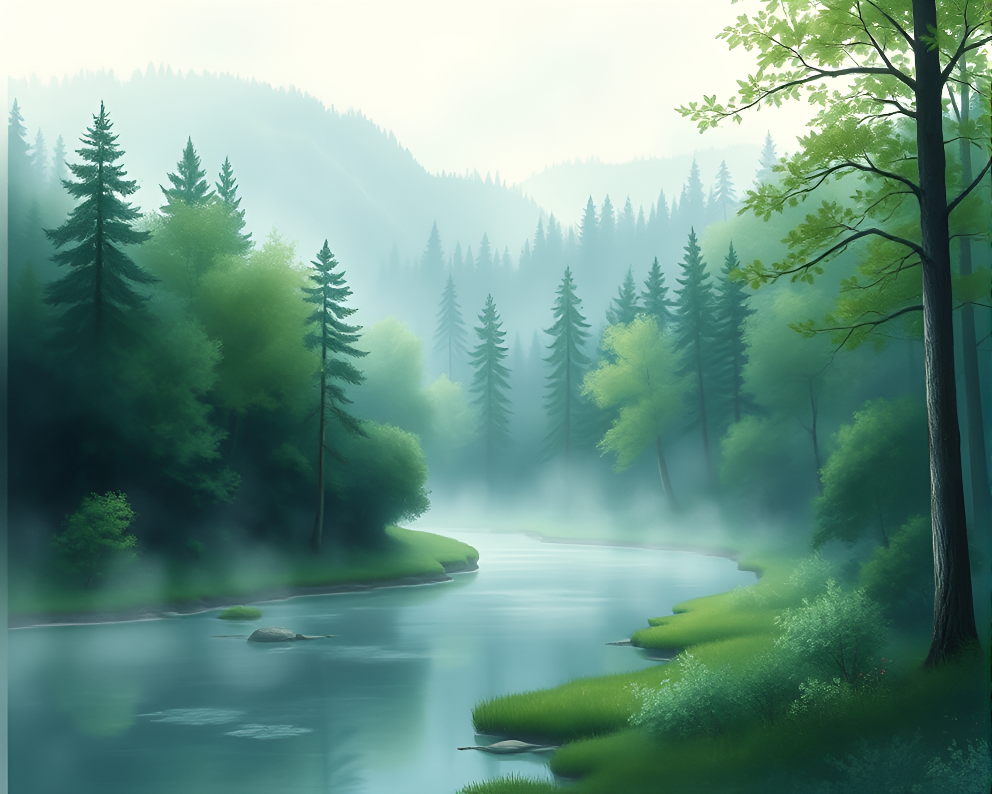 Ethereal Forest Landscape in Watercolor Style – free AI stock image
