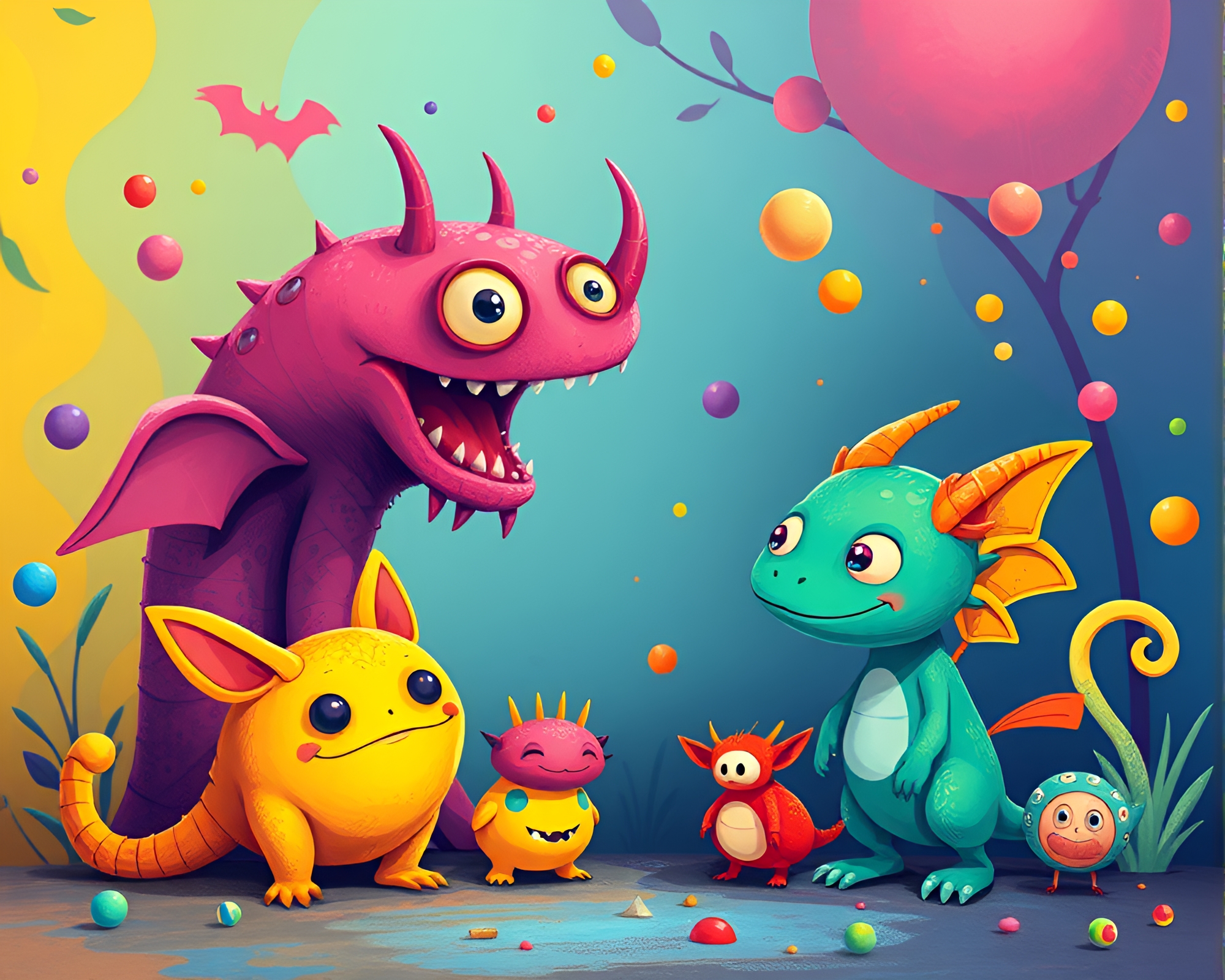 Vibrant Fantasy Illustration with Playful Whimsy – free AI stock image