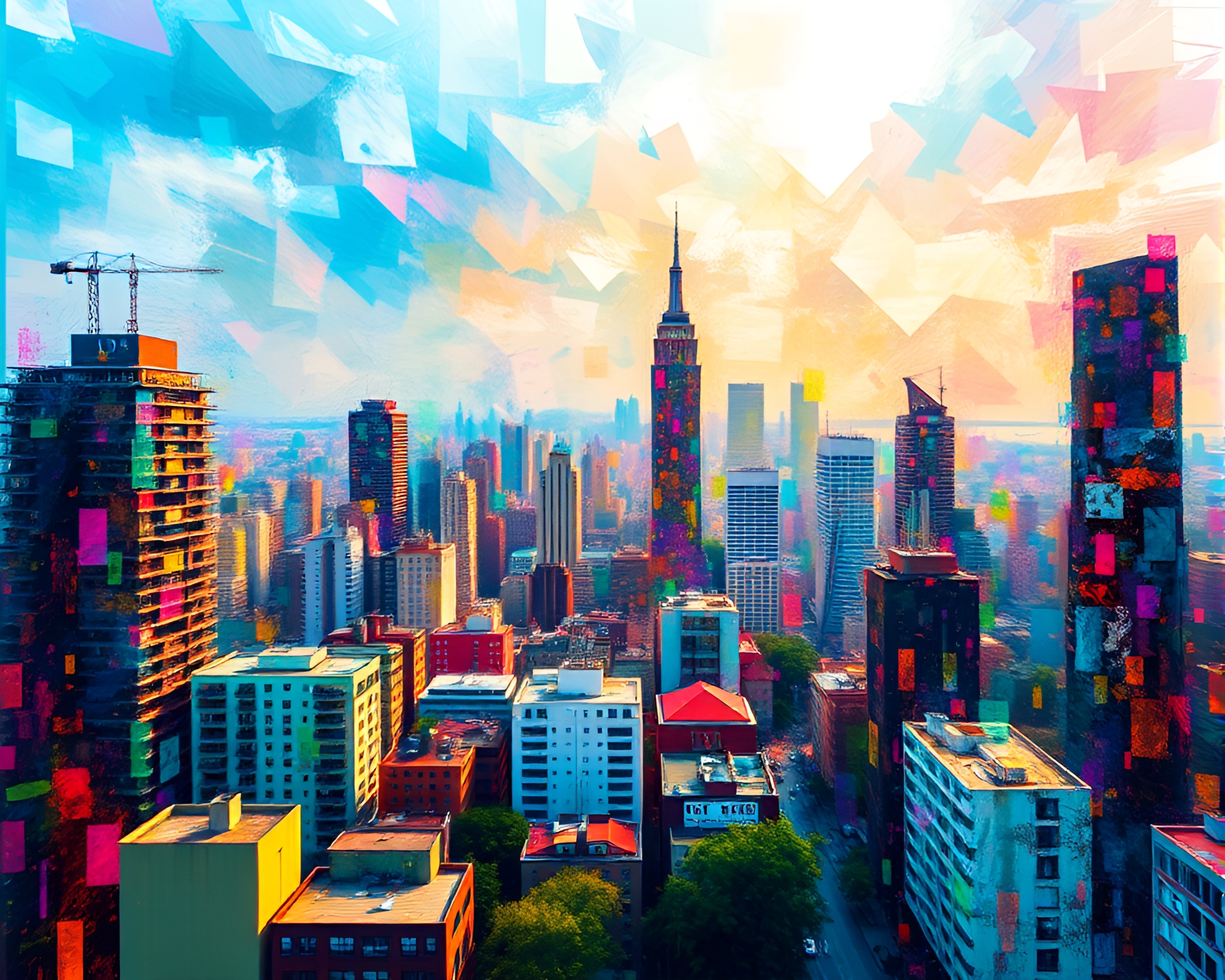 Vibrant Cityscape Artwork Capturing Serenity – free AI stock image