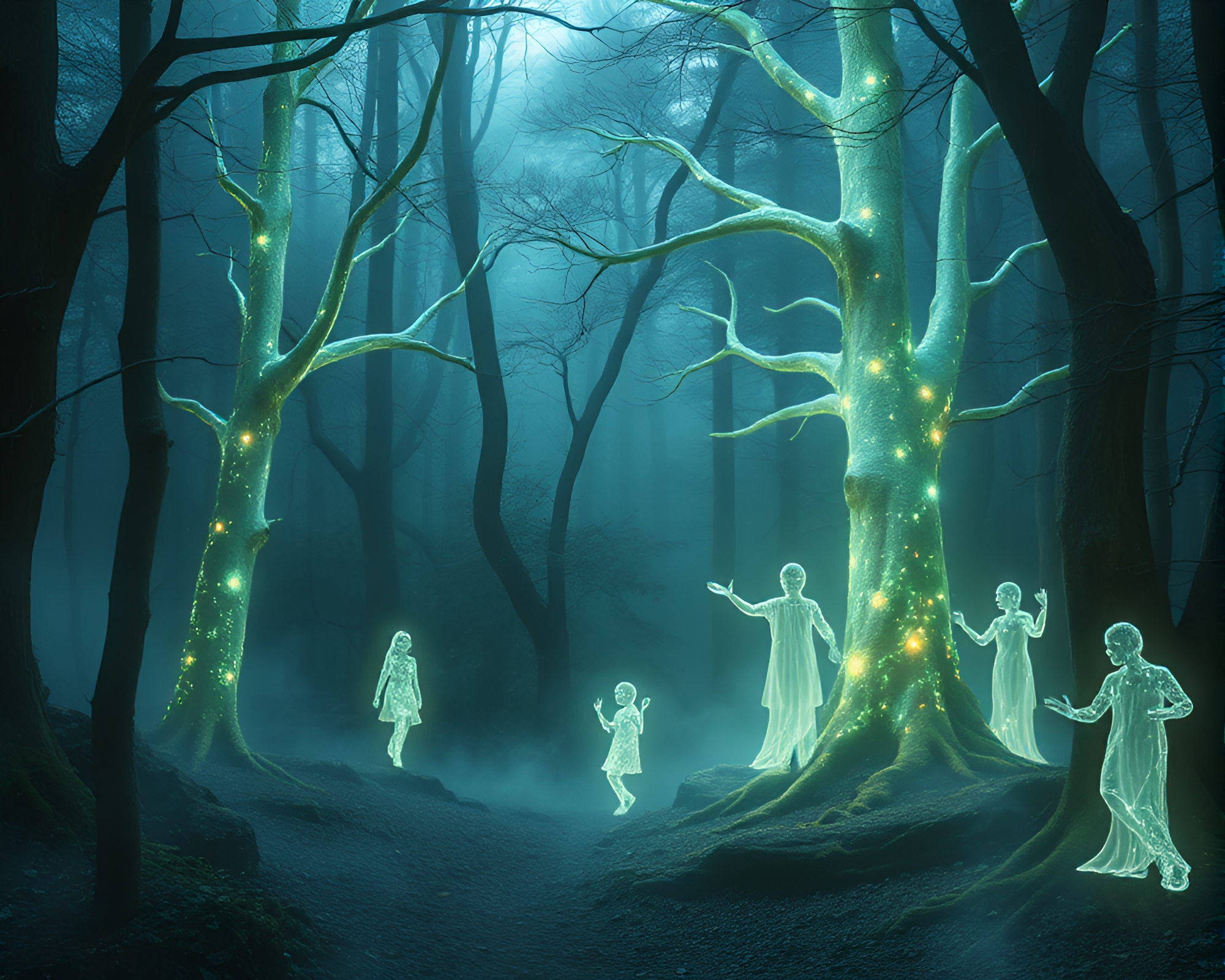 Mystical Forest Enchantment with Ethereal Spirits – free AI stock image