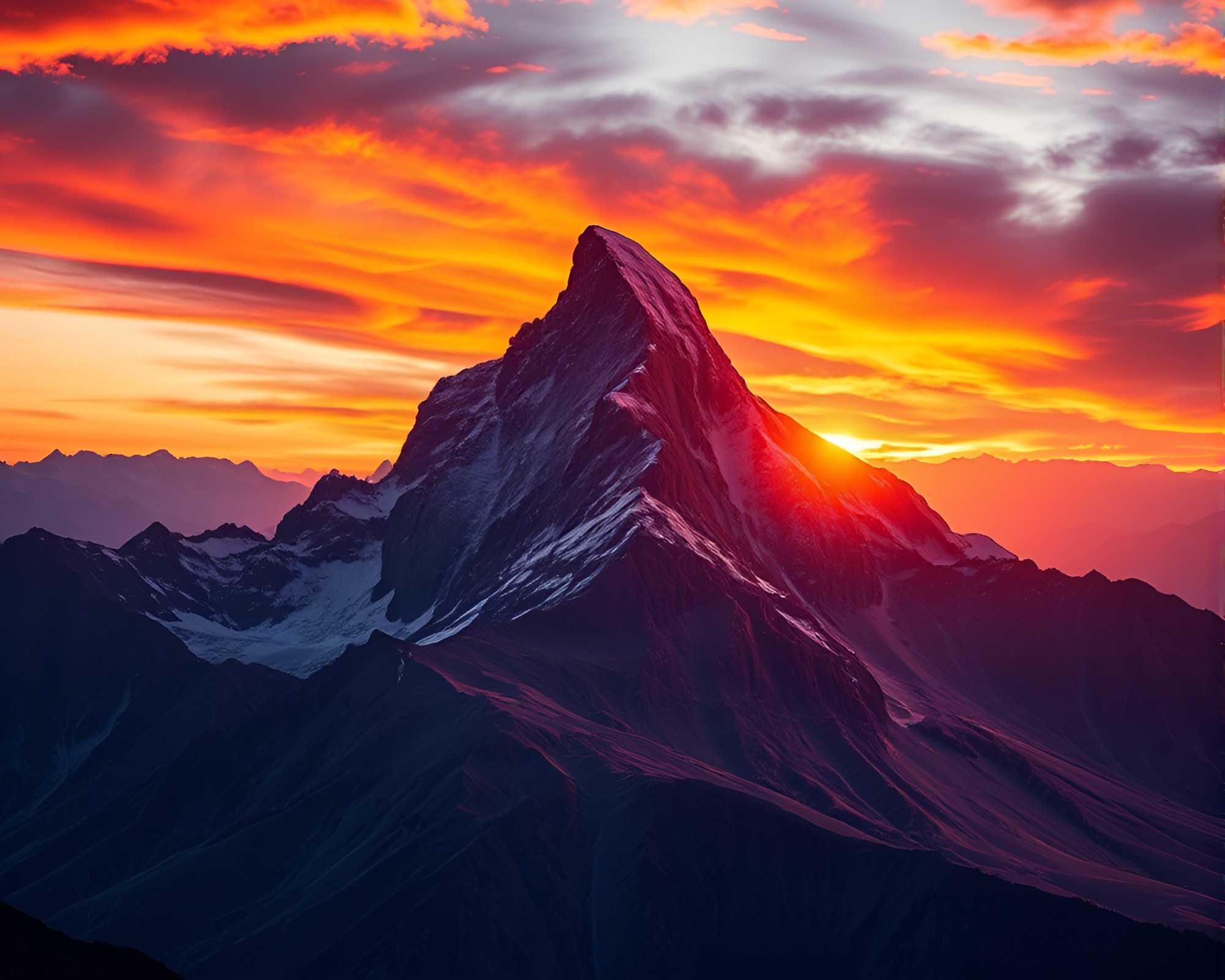 Majestic Mountain Peak at Sunset – free AI stock image