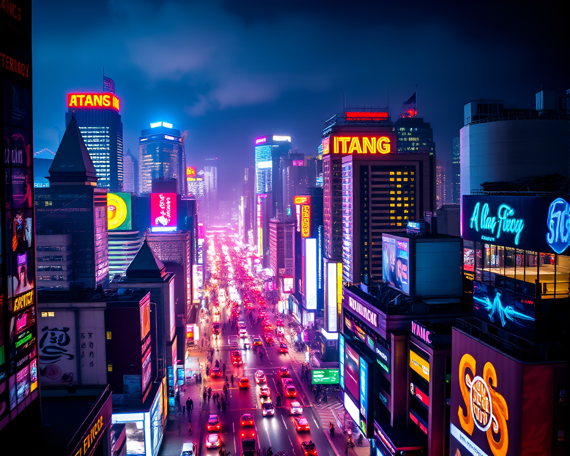 Vibrant abstract cityscape at night with neon lights – free AI stock image