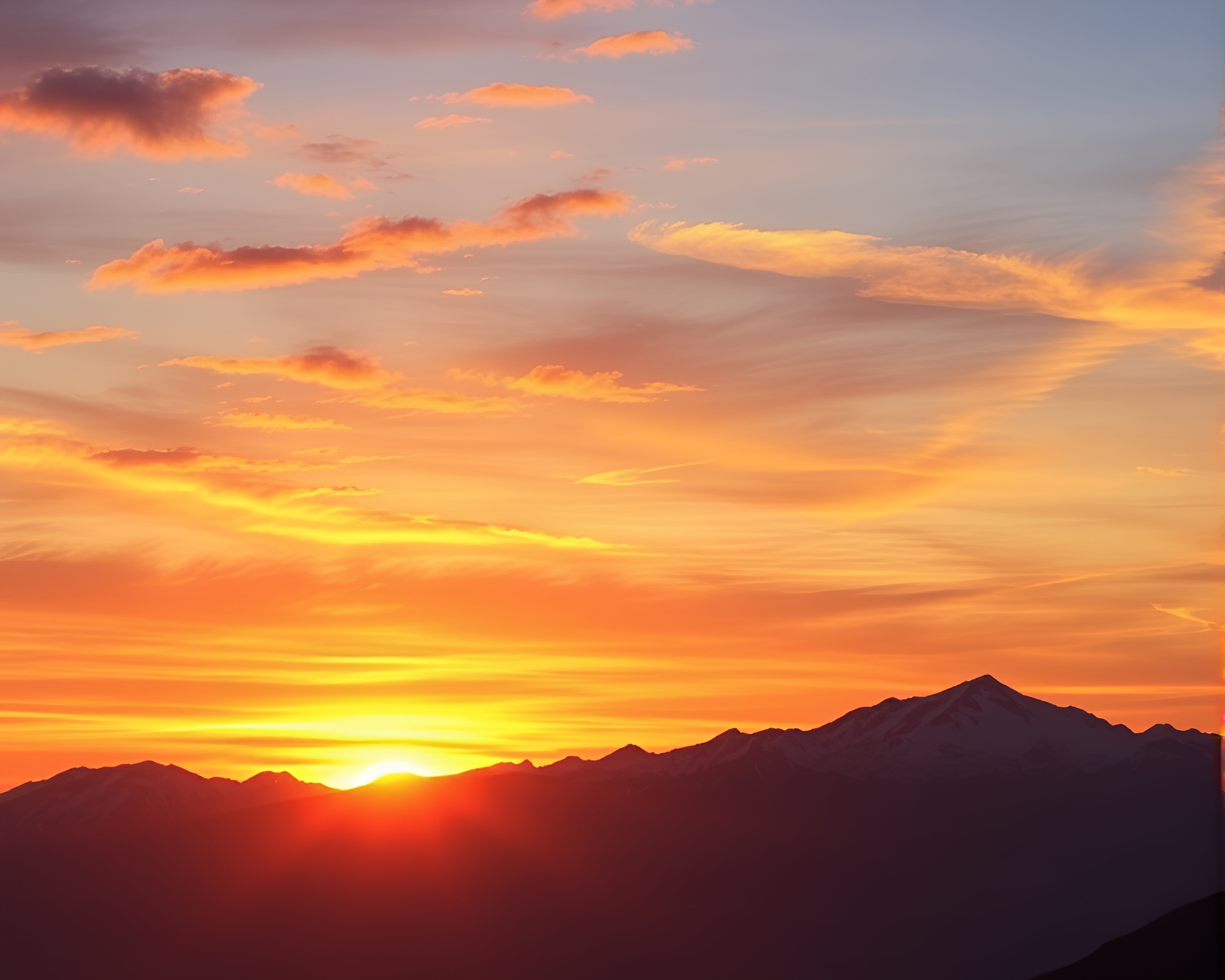 Vibrant Sunset Over Snow-Capped Mountain Range – free AI stock image