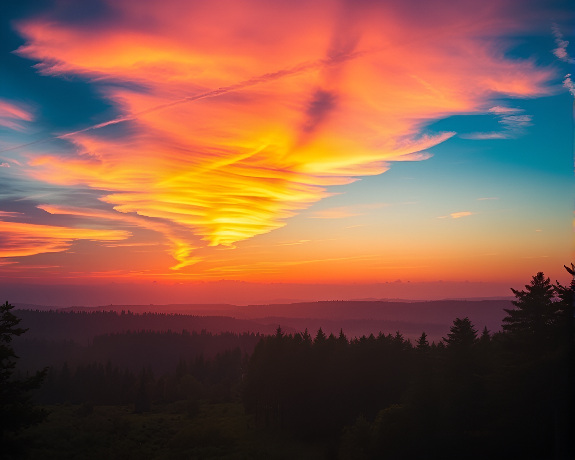 Enchanting Forest Sunset Landscape Painting – free AI stock image