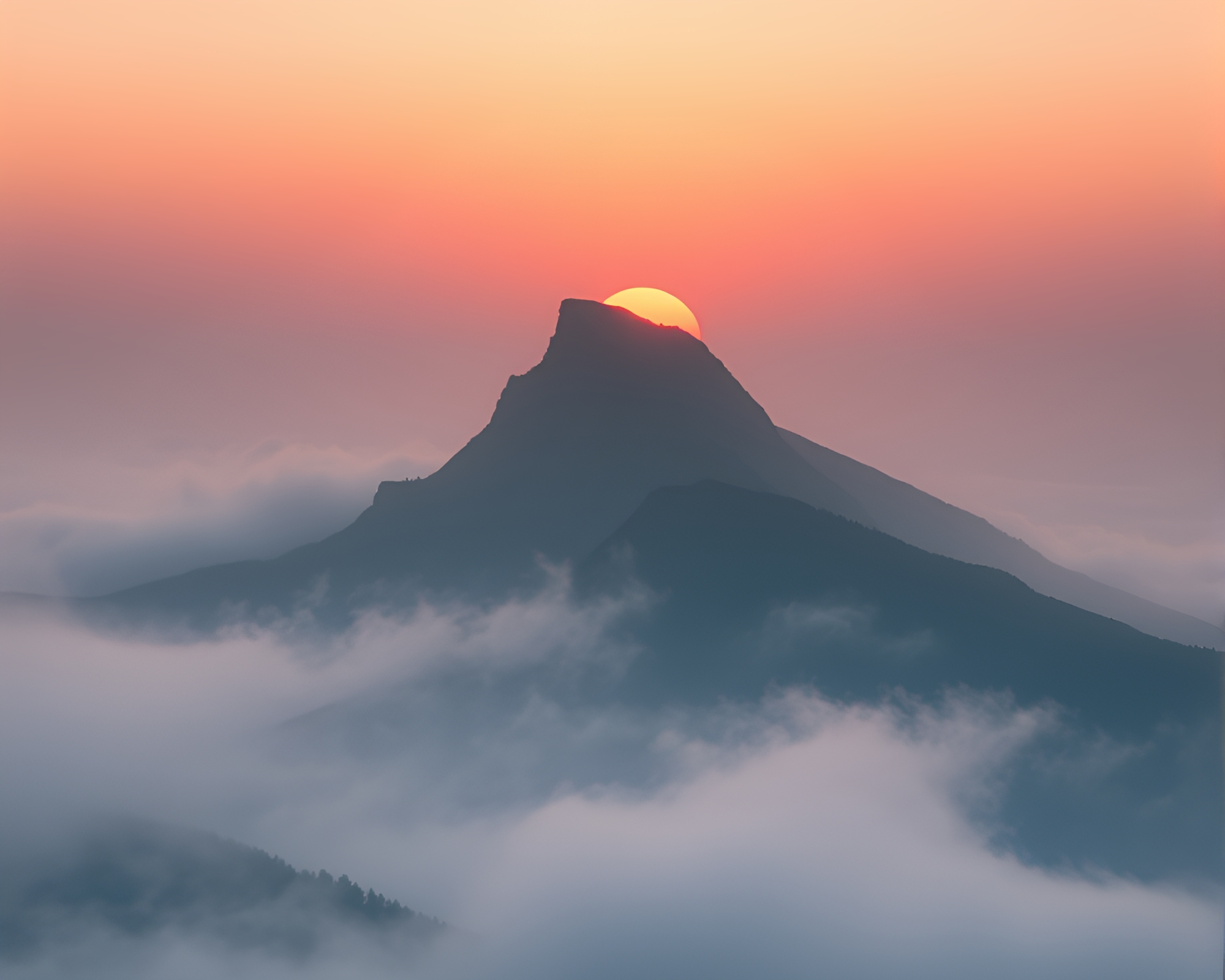 Majestic Mountain Peak Shrouded in Morning Mist – free AI stock image