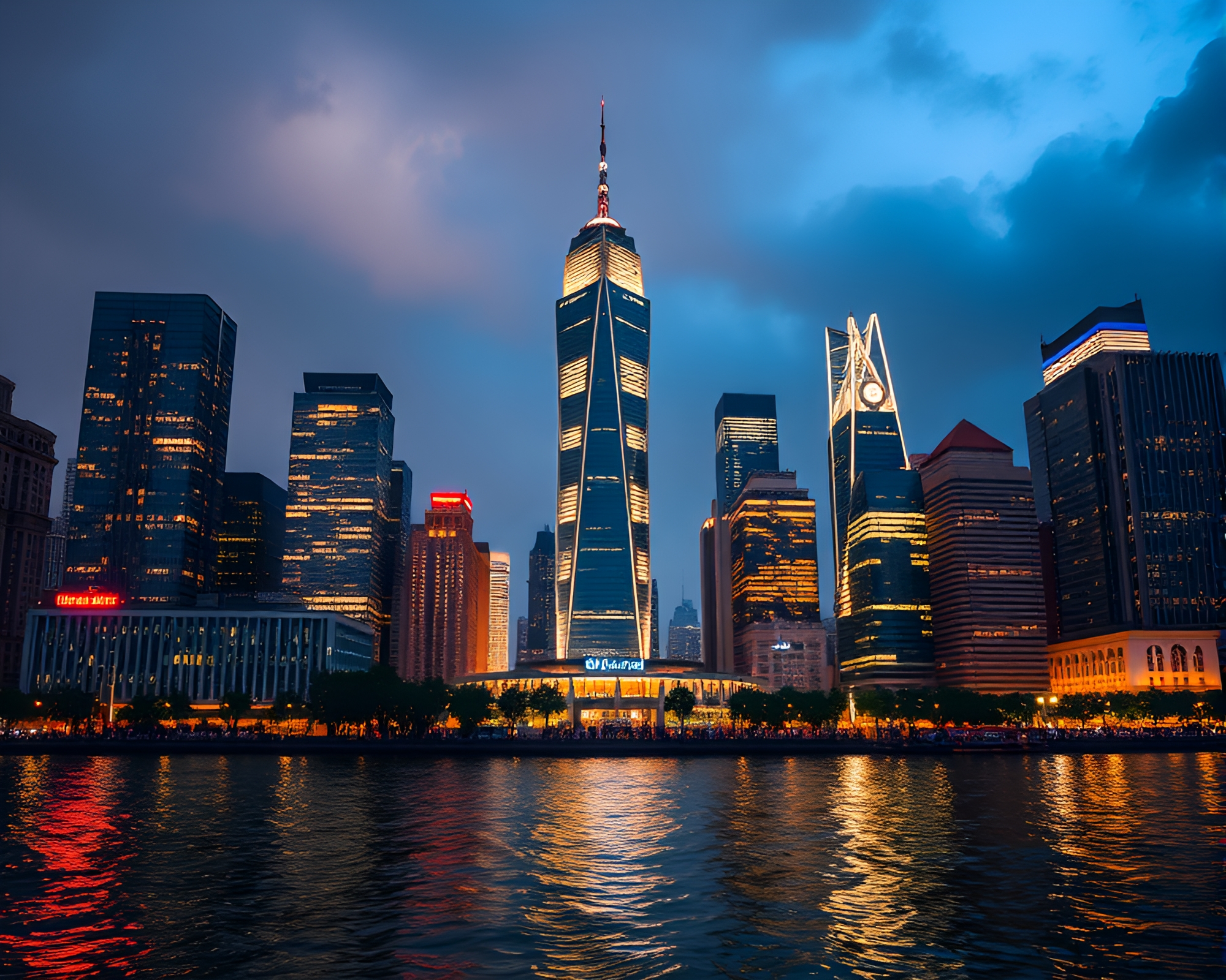 Majestic Cityscape: Urban Skyline with Glowing Skyscrapers – free AI stock image