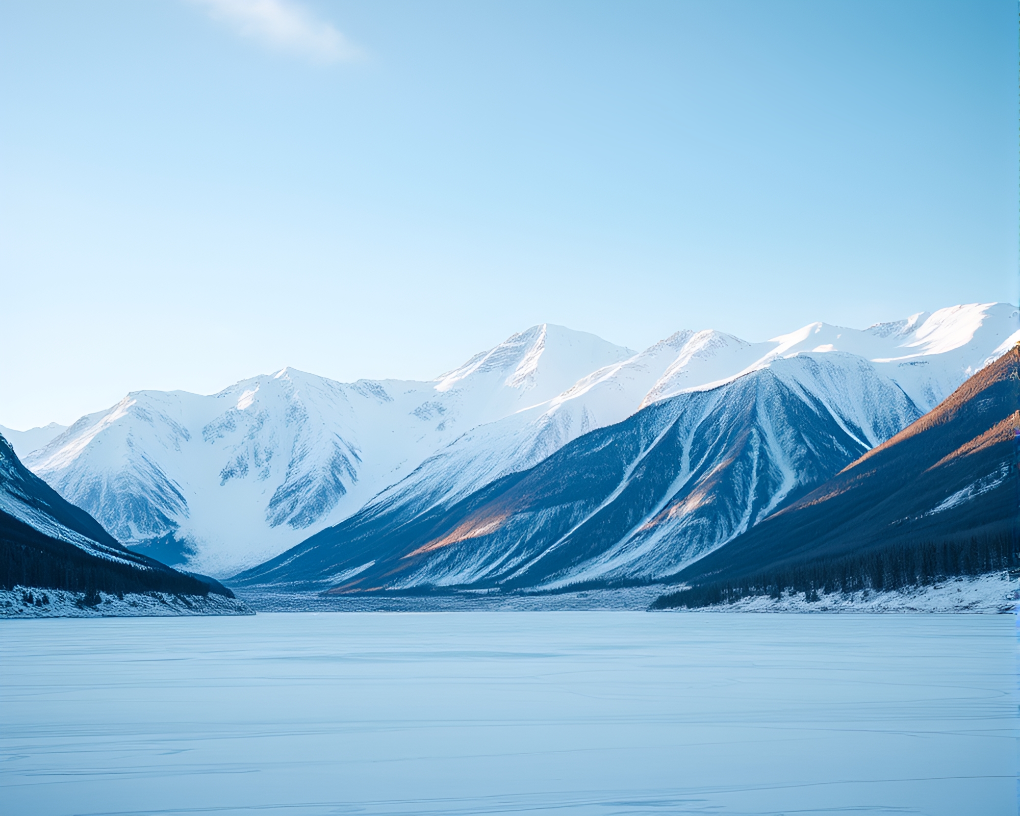 Breathtaking Snow-Covered Mountain Range in Icy Cool Tones – free AI stock image