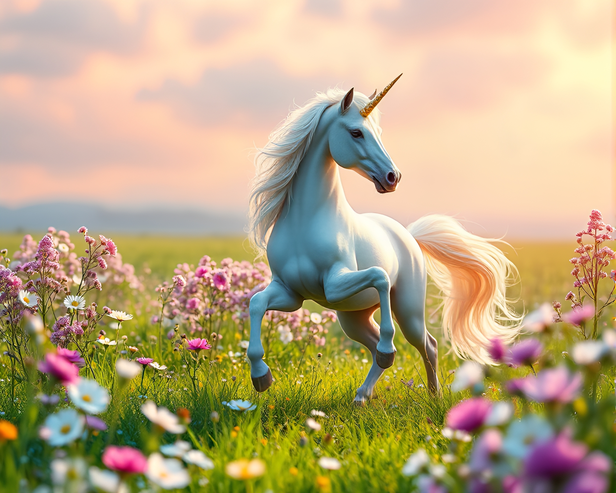 Magical Unicorn in Dreamy Meadow – free AI stock image