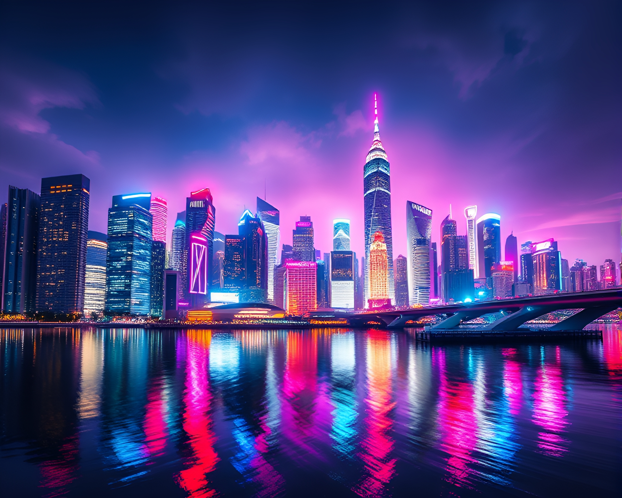 Vibrant Cityscape With Neon Lights – free AI stock image