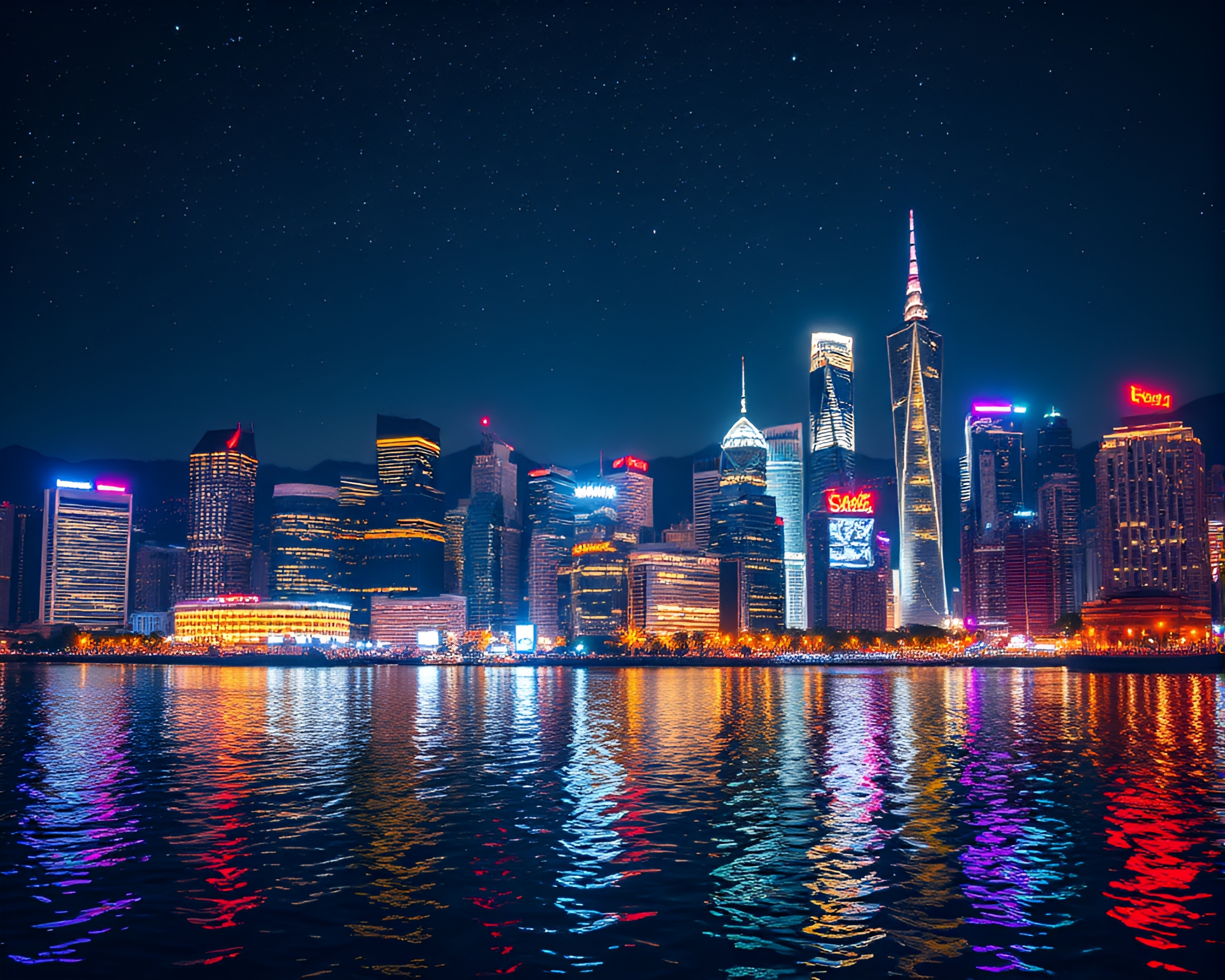 Vibrant Cityscape Under Starlit Night Sky – free AI stock image
