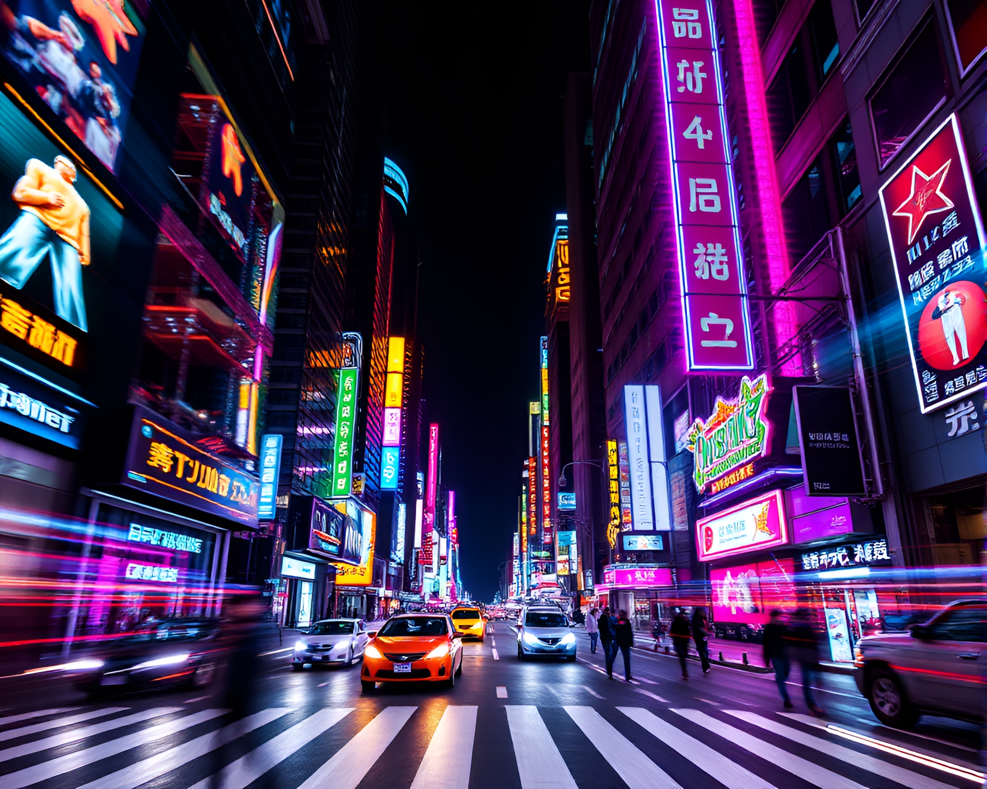 Vibrant City Street Time-Lapse with Neon Lights – free AI stock image