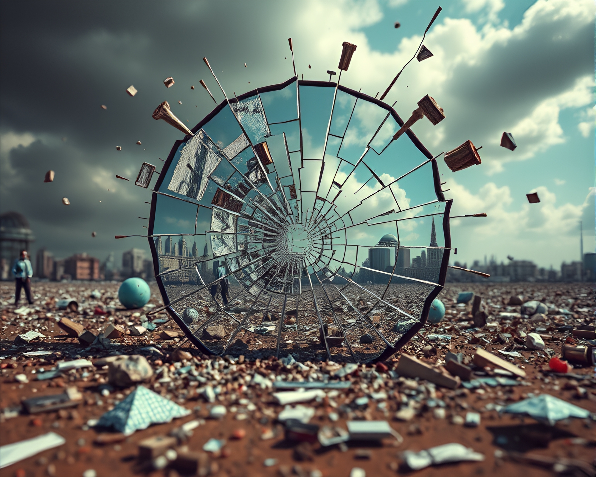 Surreal Shattered Mirror Reflects Galvanizing Chaos of Reality – free AI stock image