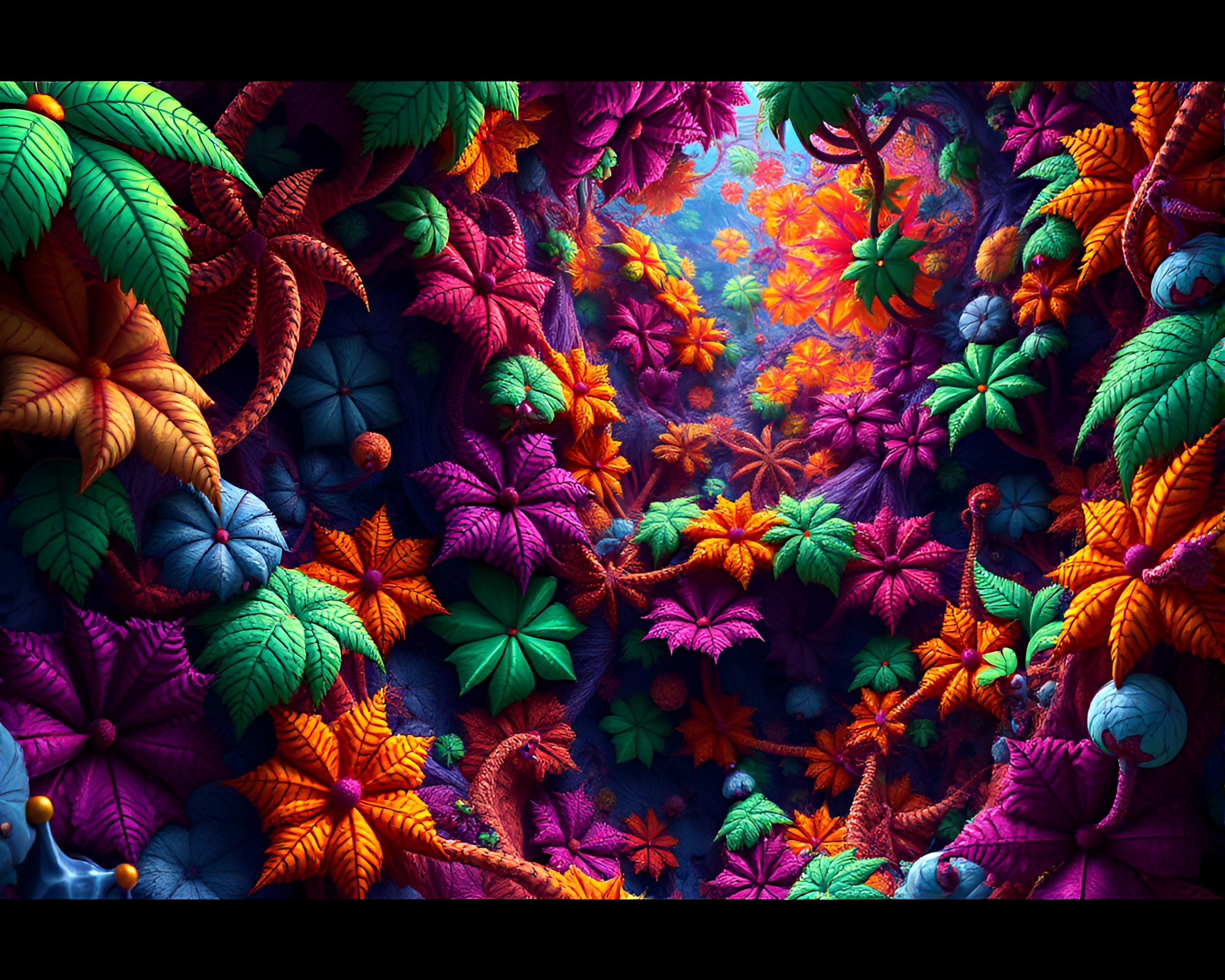 Vibrant fractal jungle: mesmerizing colors and intricate patterns – free AI stock image