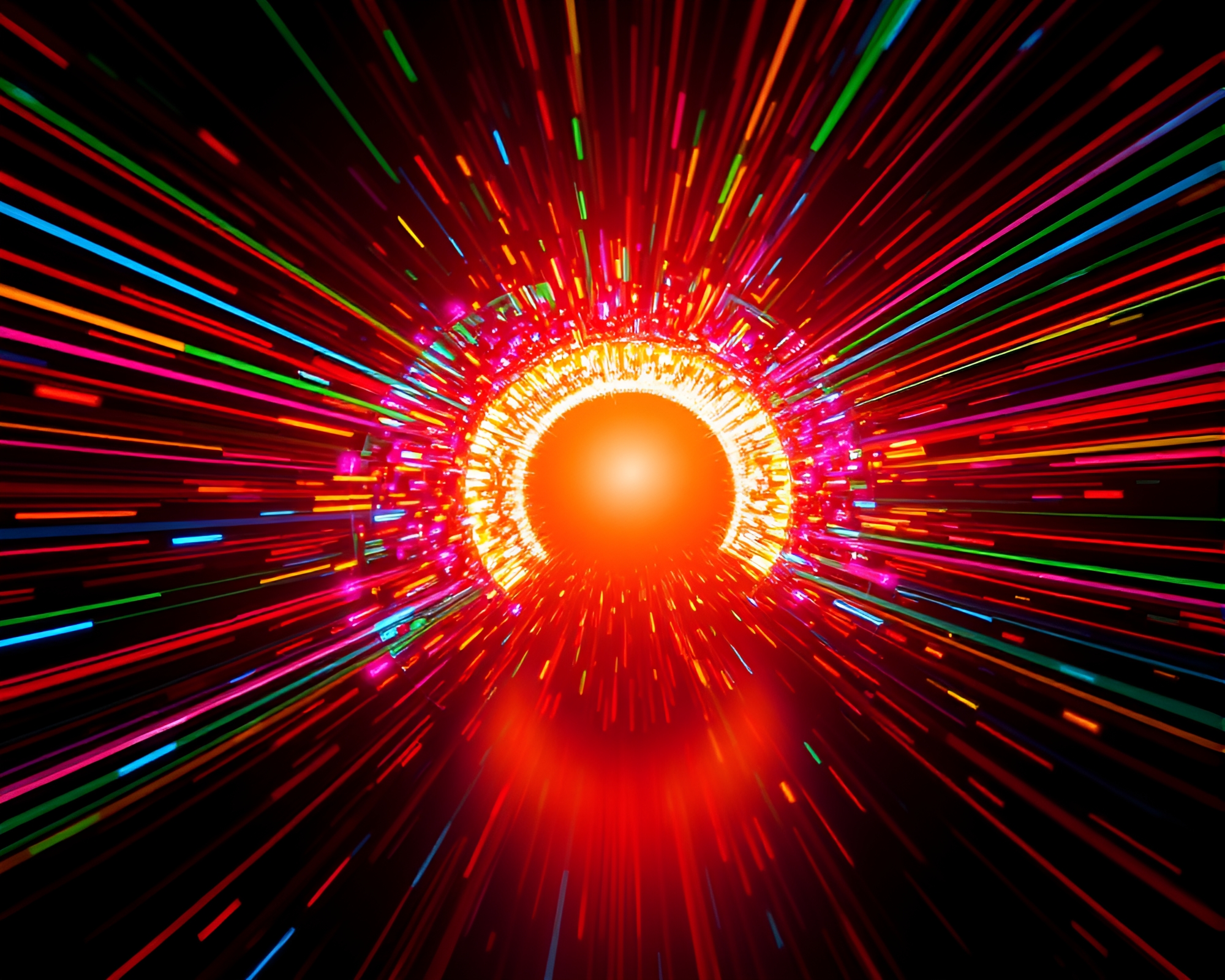Mesmerizing Kinetic Light Tunnel Shining in Dark Void – free AI stock image