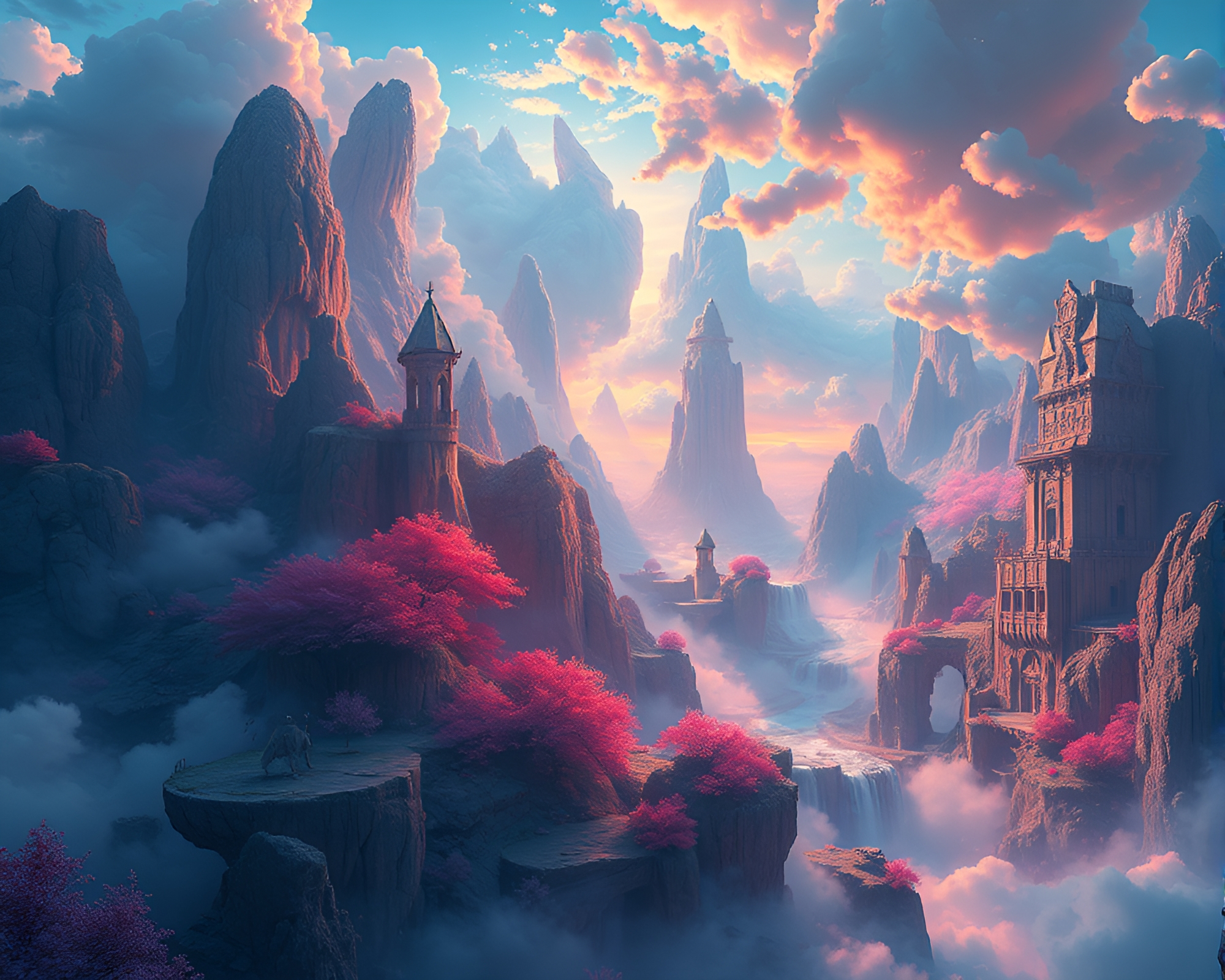 Ethereal World: Tranquil and Wonderous Digital Matte Painting – free AI stock image
