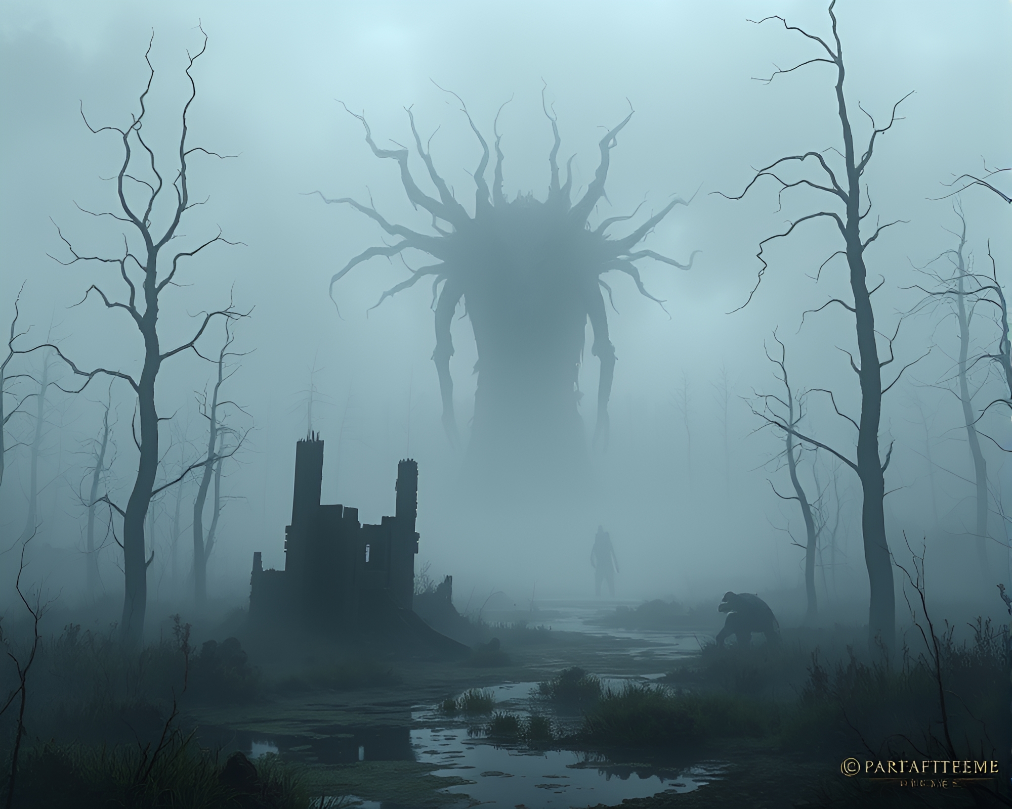 Eerie Phantasmal Marsh in Dystopian Game Concept – free AI stock image