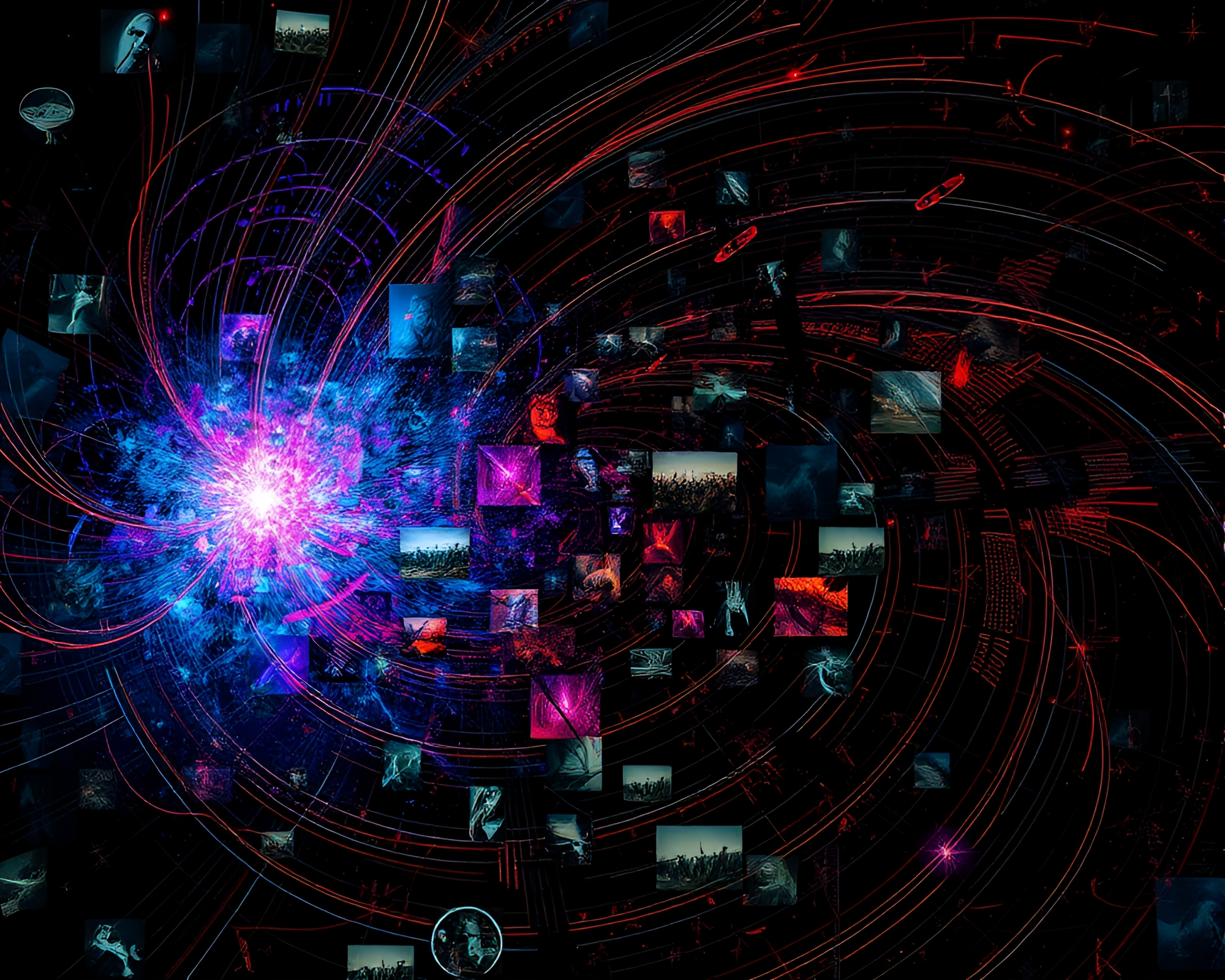 Swirling Magnetic Field Lines: Vibrant and Ominous Artwork – free AI stock image