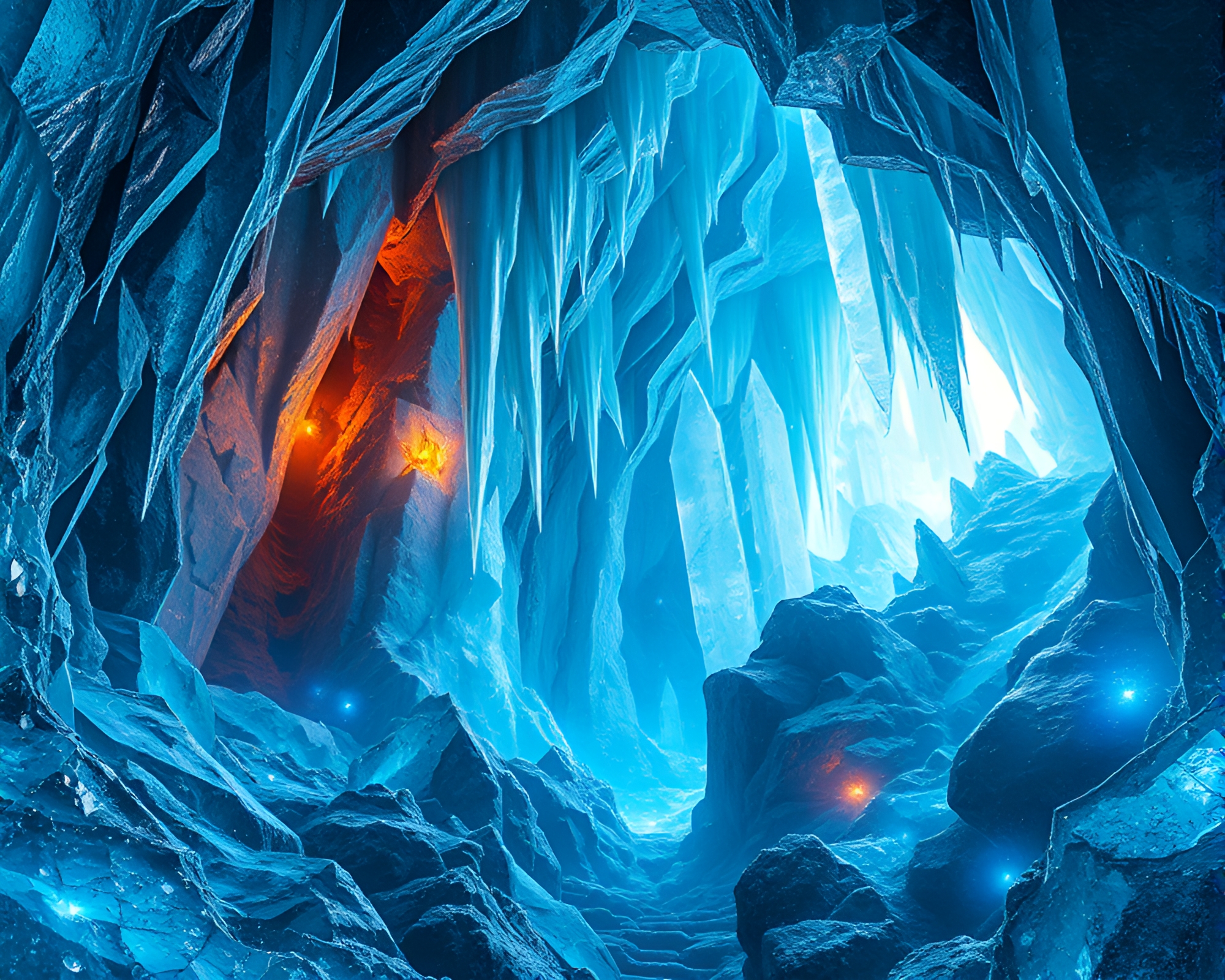 Enchanting Ice Prism Cavern in Subterranean Wonderland – free AI stock image