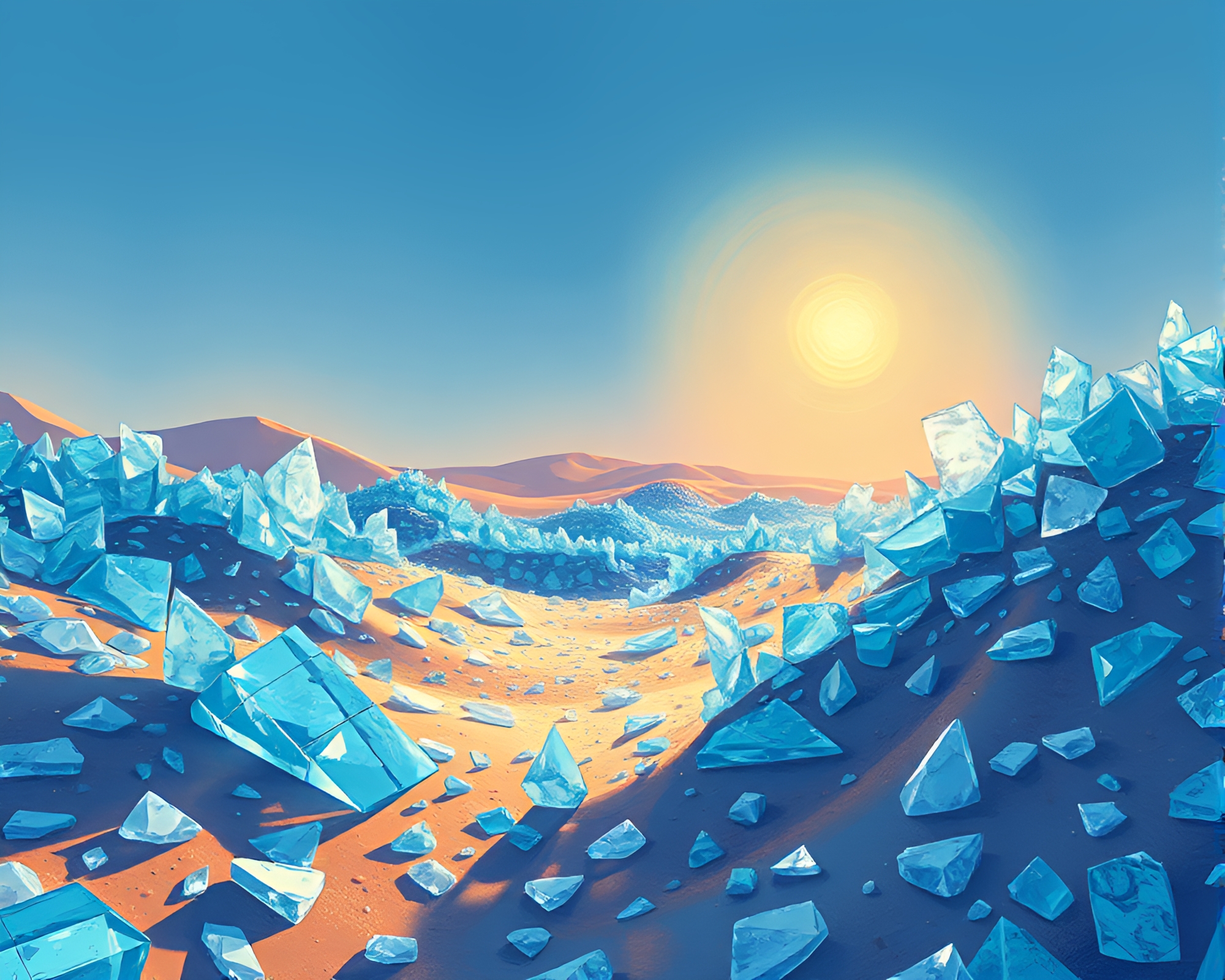 Shimmering Glass Shard Desert in Mesmerizing Static Illustration – free AI stock image