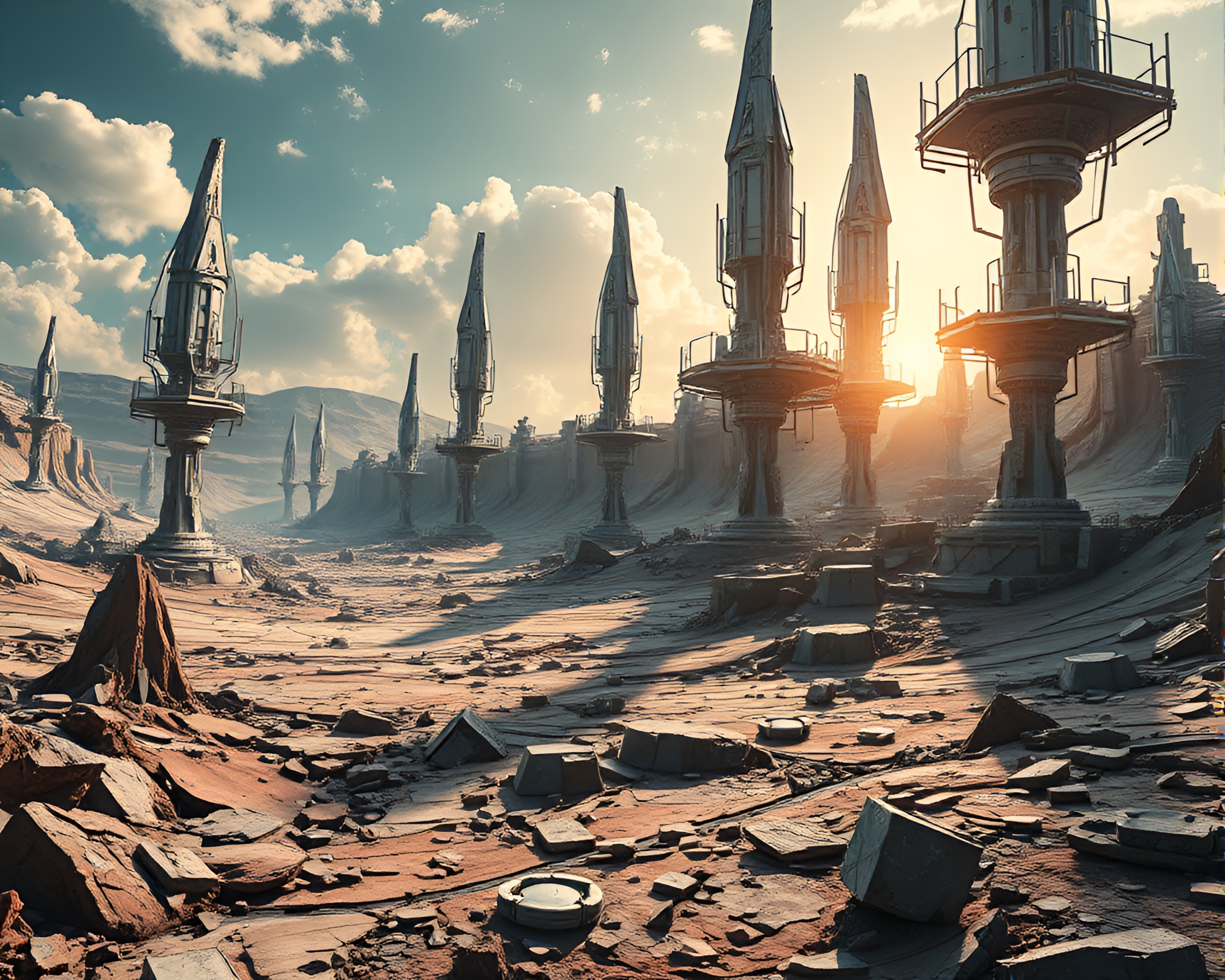 Futuristic Fashion Cityscape on Shattered Planet Surface – free AI stock image