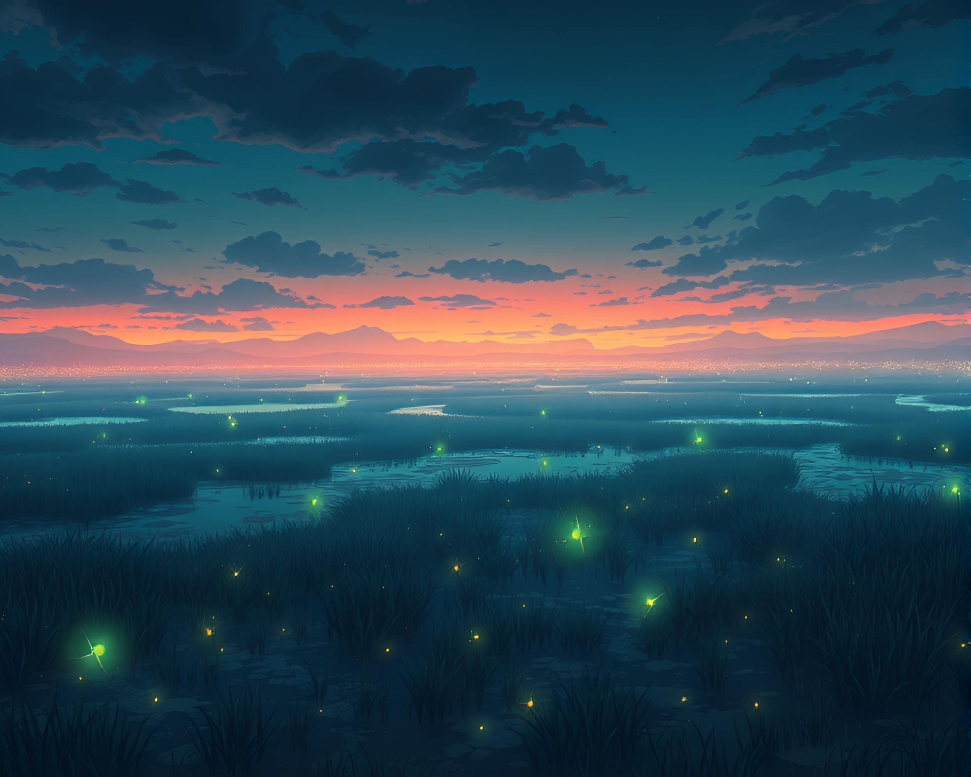 Ethereal Twilight Marsh in Anime-Inspired Setting – free AI stock image
