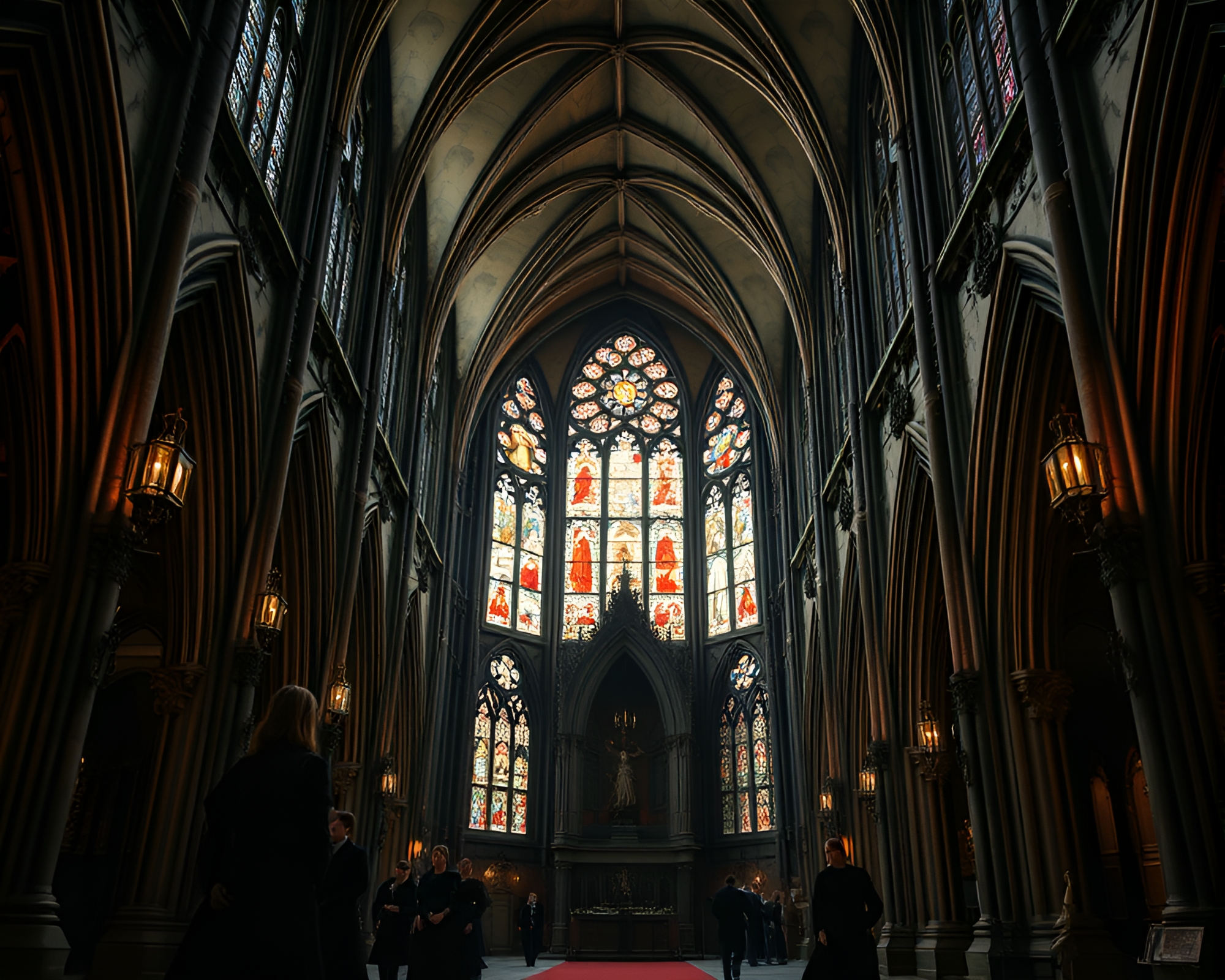 Gothic Cathedral Interior with Mystical Fashion Elements – free AI stock image